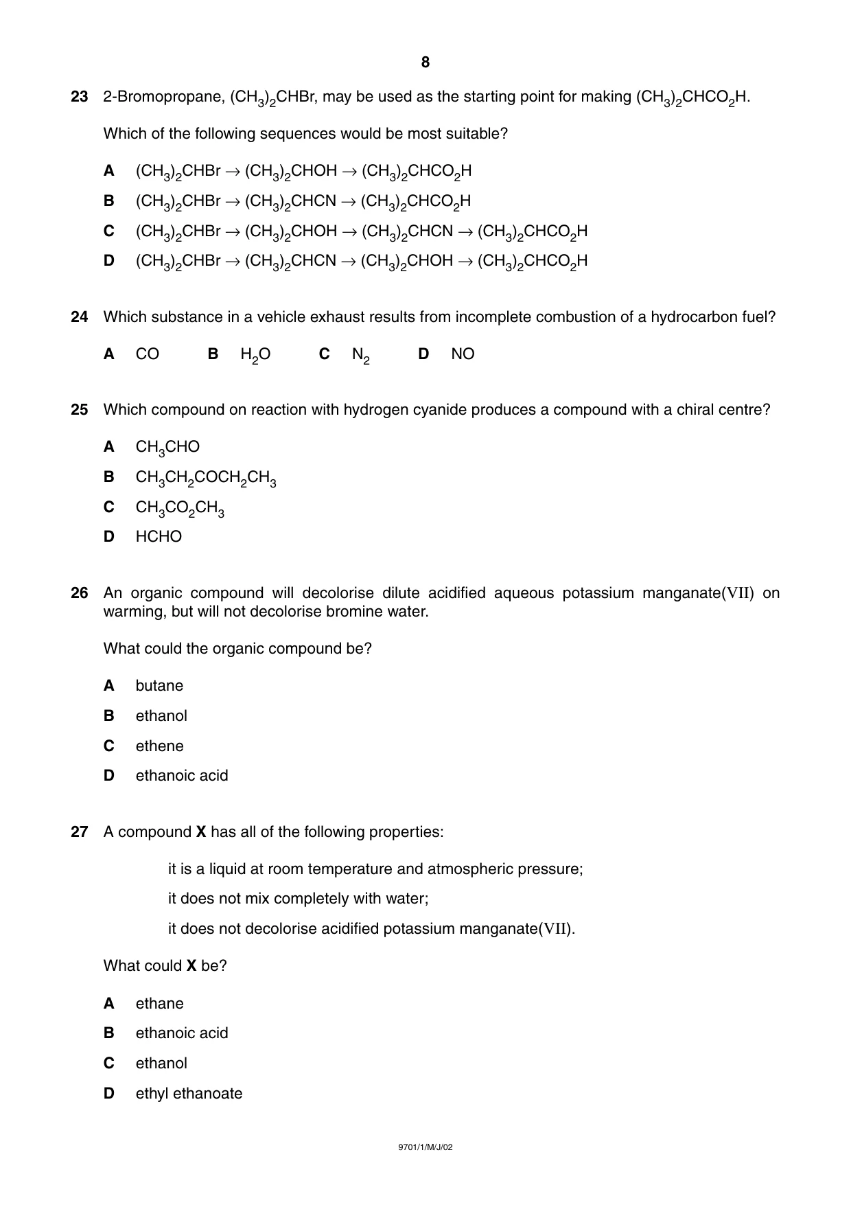 Cambridge A Level Chemistry 9701 2002 May/June Paper 1 · Variant 1 question paper, page 8 of 16