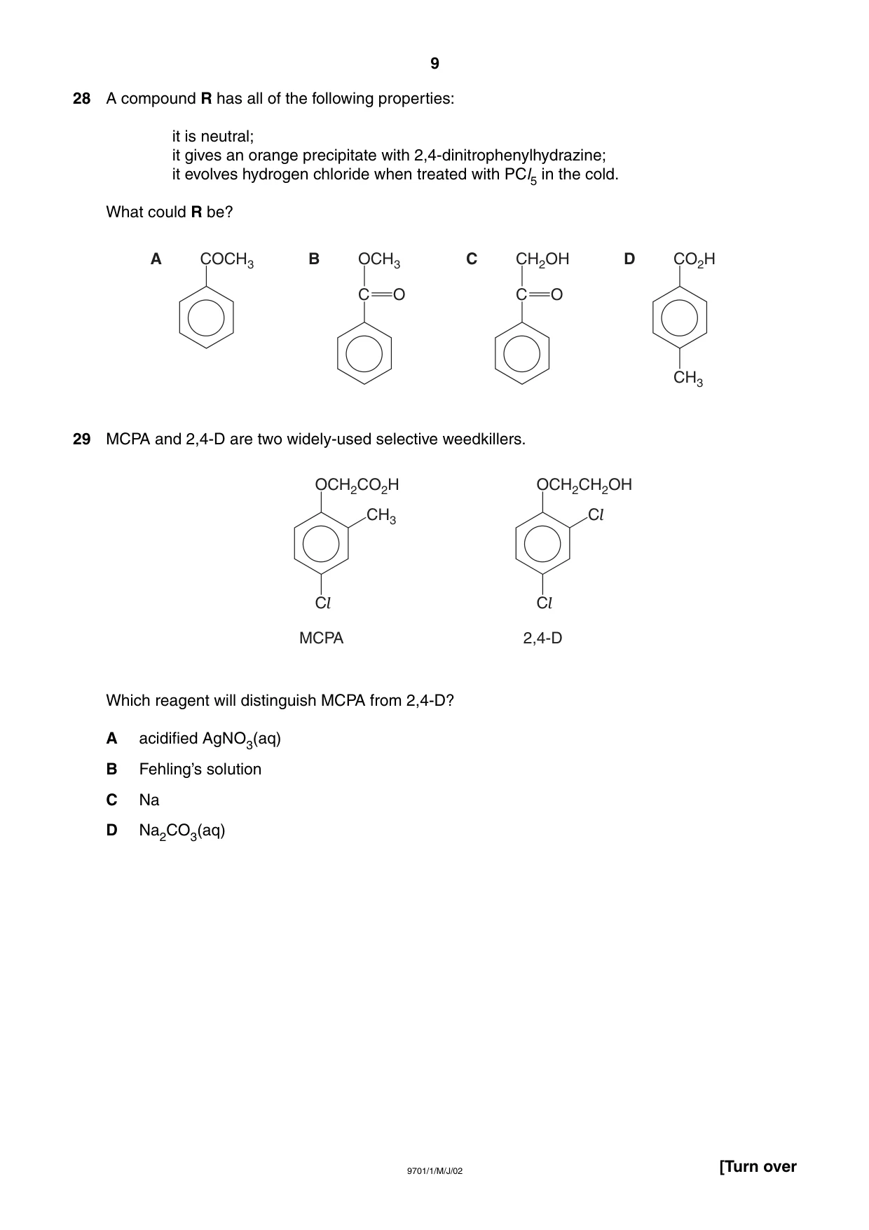 Cambridge A Level Chemistry 9701 2002 May/June Paper 1 · Variant 1 question paper, page 9 of 16