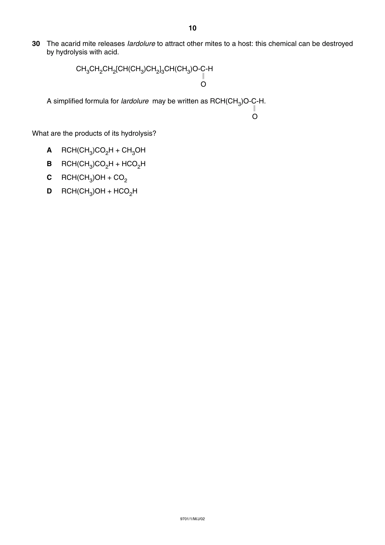 Cambridge A Level Chemistry 9701 2002 May/June Paper 1 · Variant 1 question paper, page 10 of 16