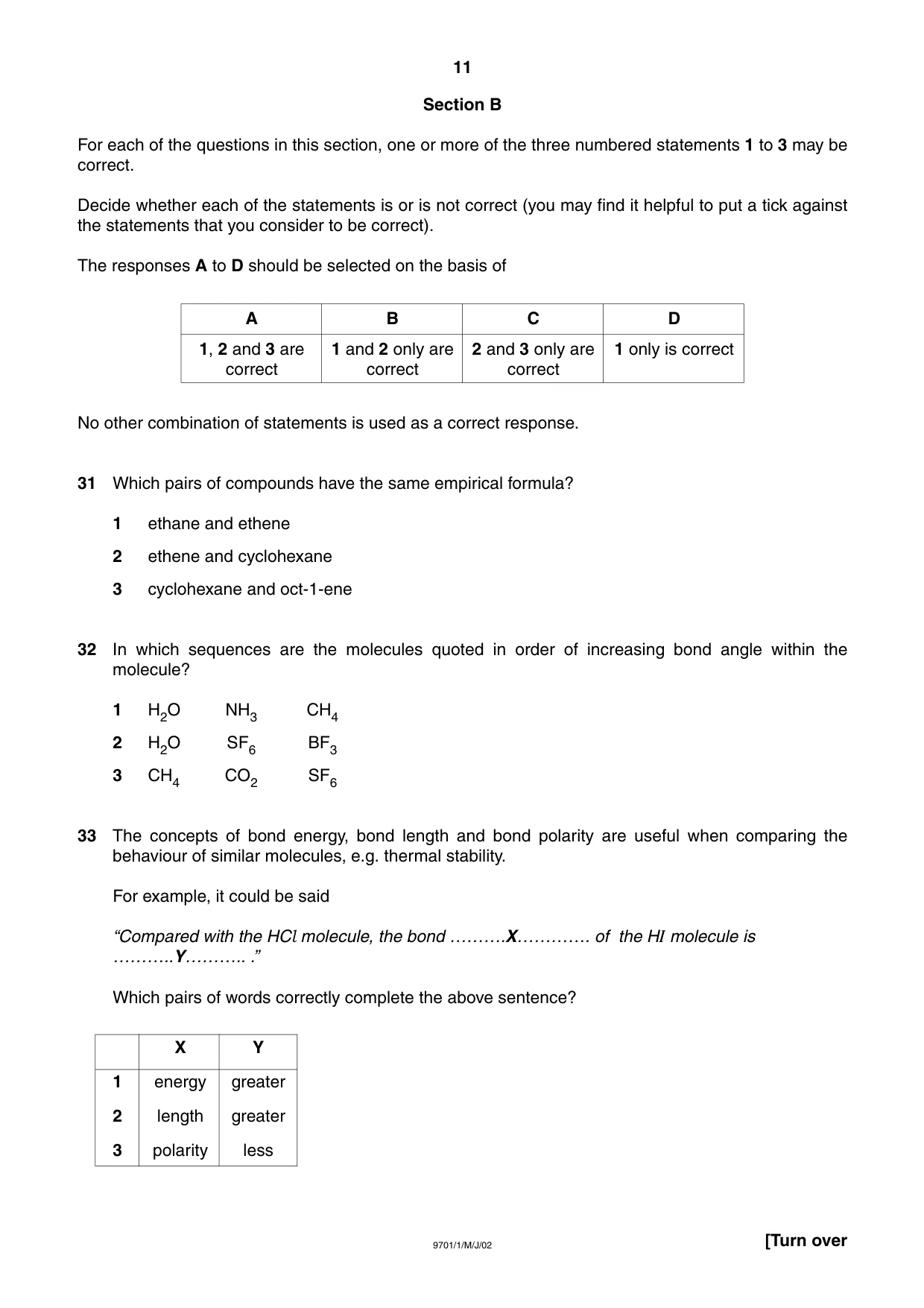 Cambridge A Level Chemistry 9701 2002 May/June Paper 1 · Variant 1 question paper, page 11 of 16