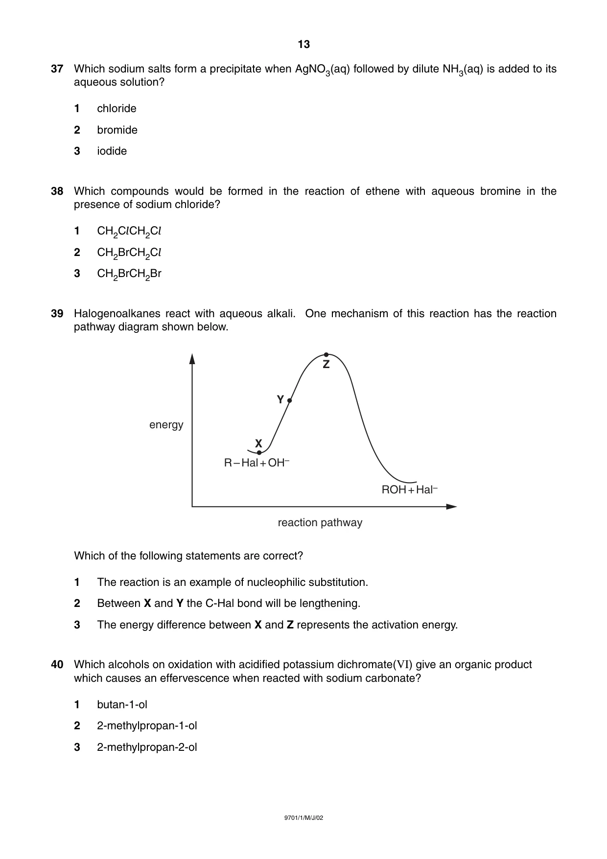 Cambridge A Level Chemistry 9701 2002 May/June Paper 1 · Variant 1 question paper, page 13 of 16