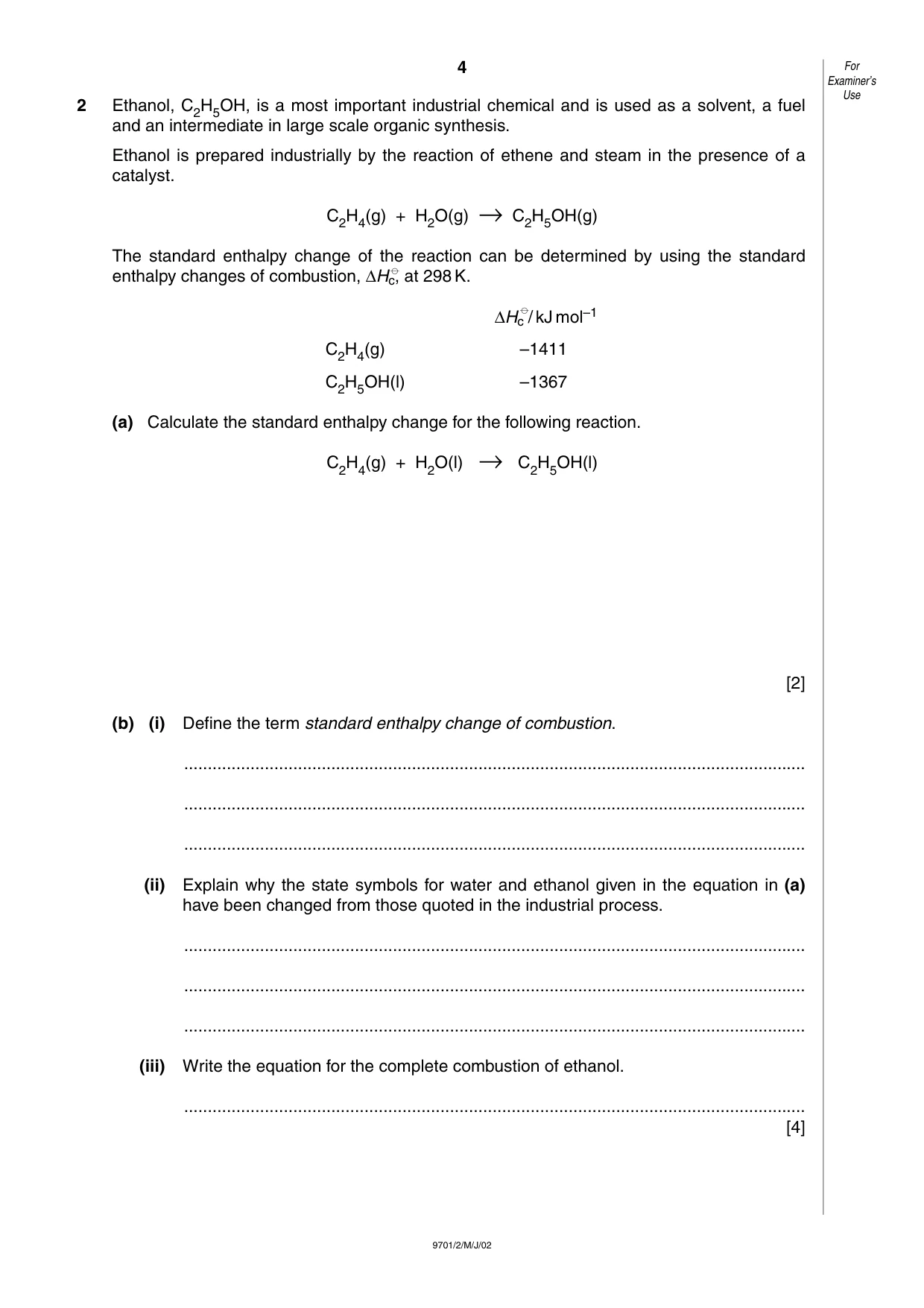Cambridge A Level Chemistry 9701 2002 May/June Paper 2 · Variant 1 question paper, page 4 of 12