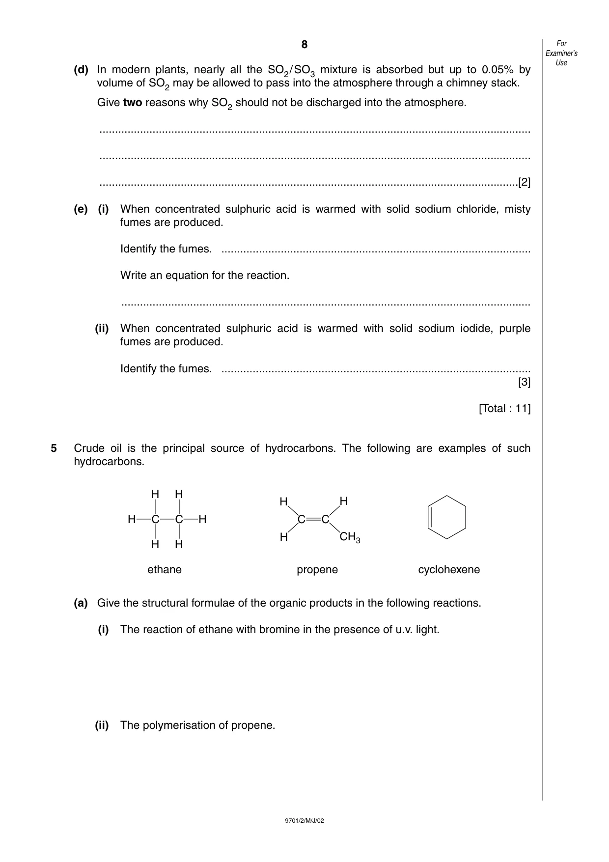 Cambridge A Level Chemistry 9701 2002 May/June Paper 2 · Variant 1 question paper, page 8 of 12