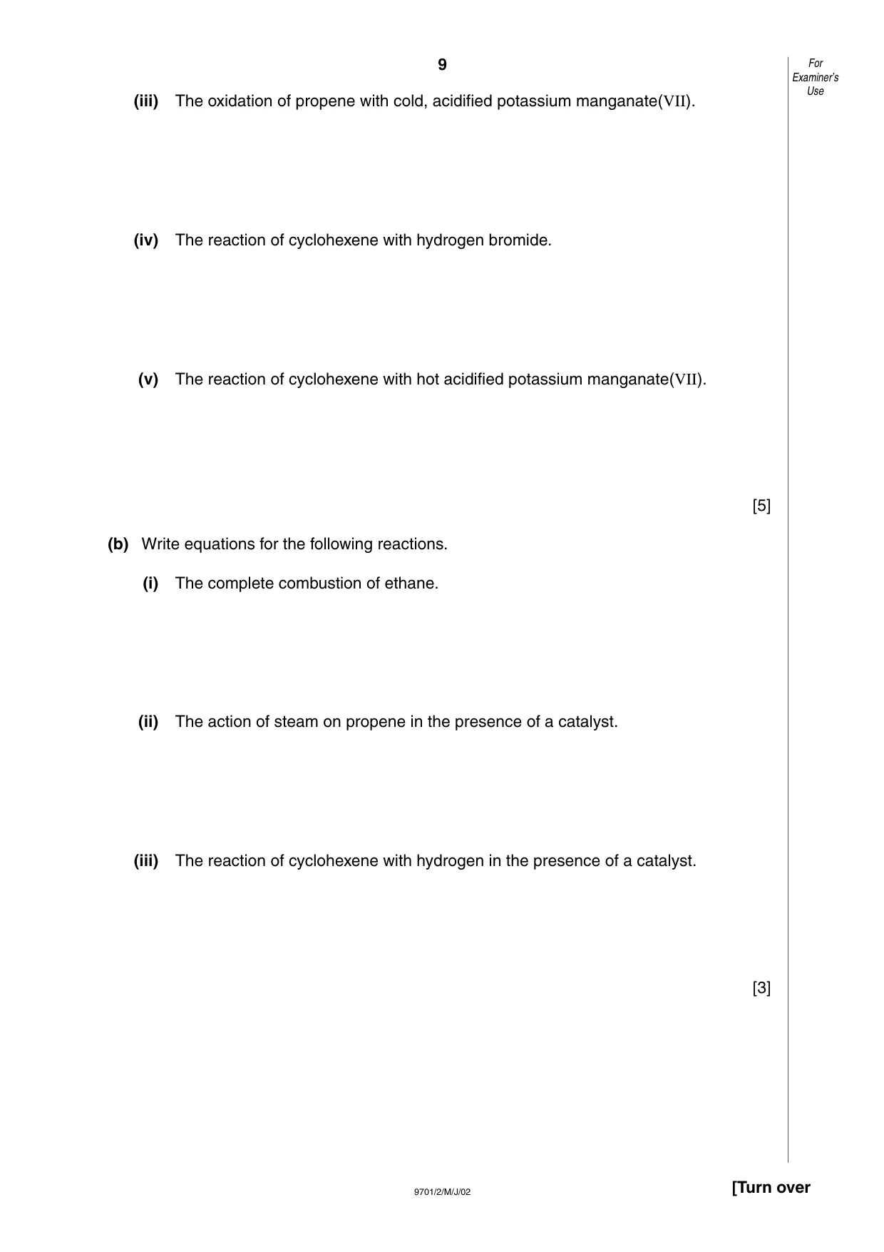 Cambridge A Level Chemistry 9701 2002 May/June Paper 2 · Variant 1 question paper, page 9 of 12