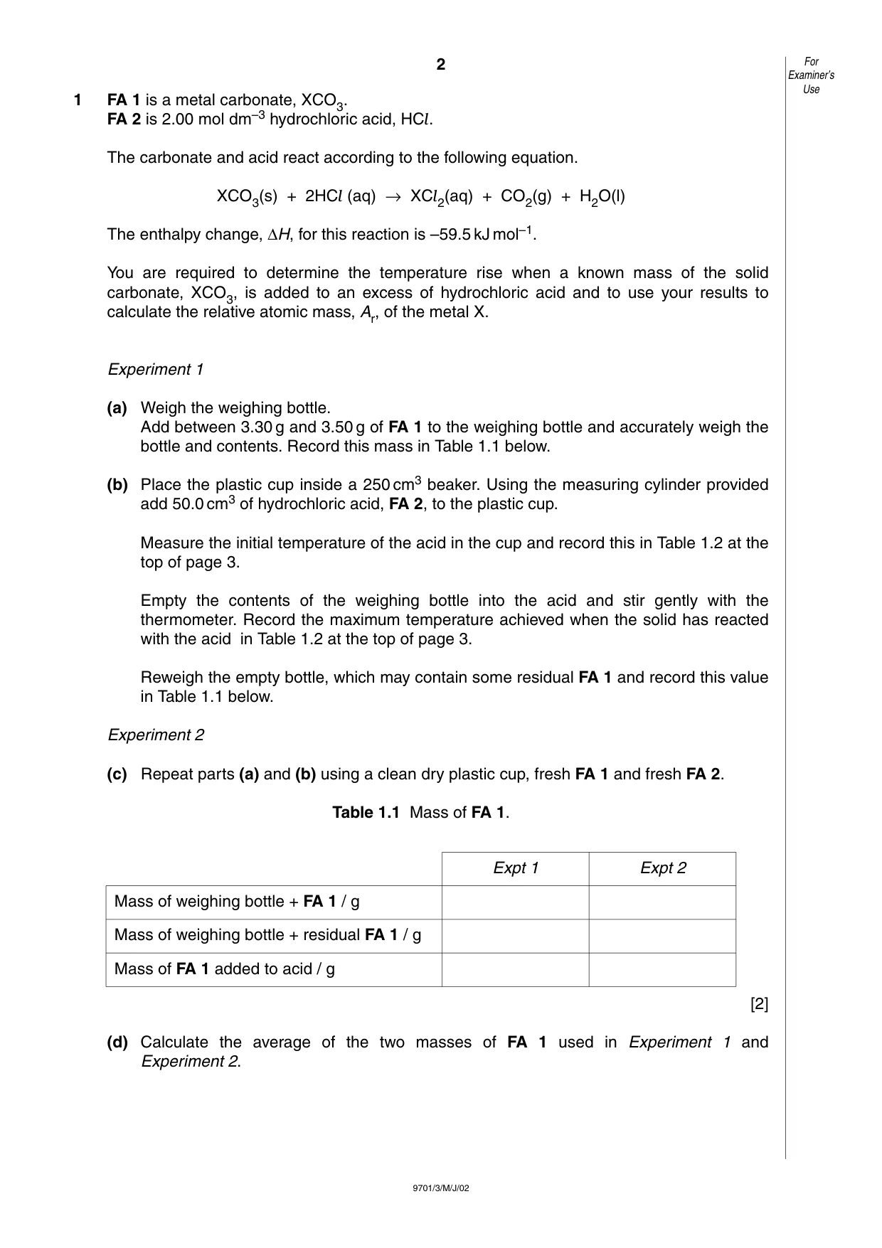 Cambridge A Level Chemistry 9701 2002 May/June Paper 3 · Variant 1 question paper, page 2 of 8