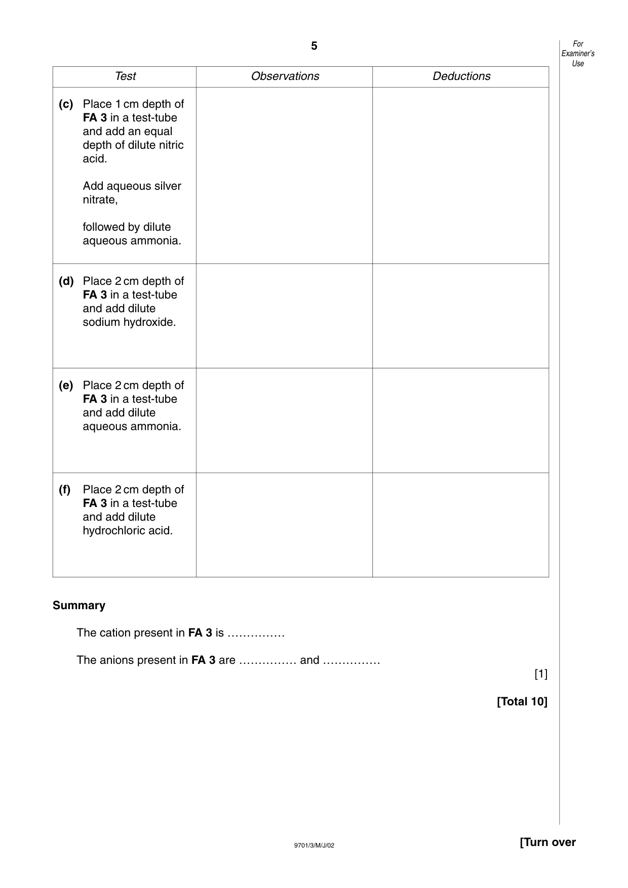 Cambridge A Level Chemistry 9701 2002 May/June Paper 3 · Variant 1 question paper, page 5 of 8