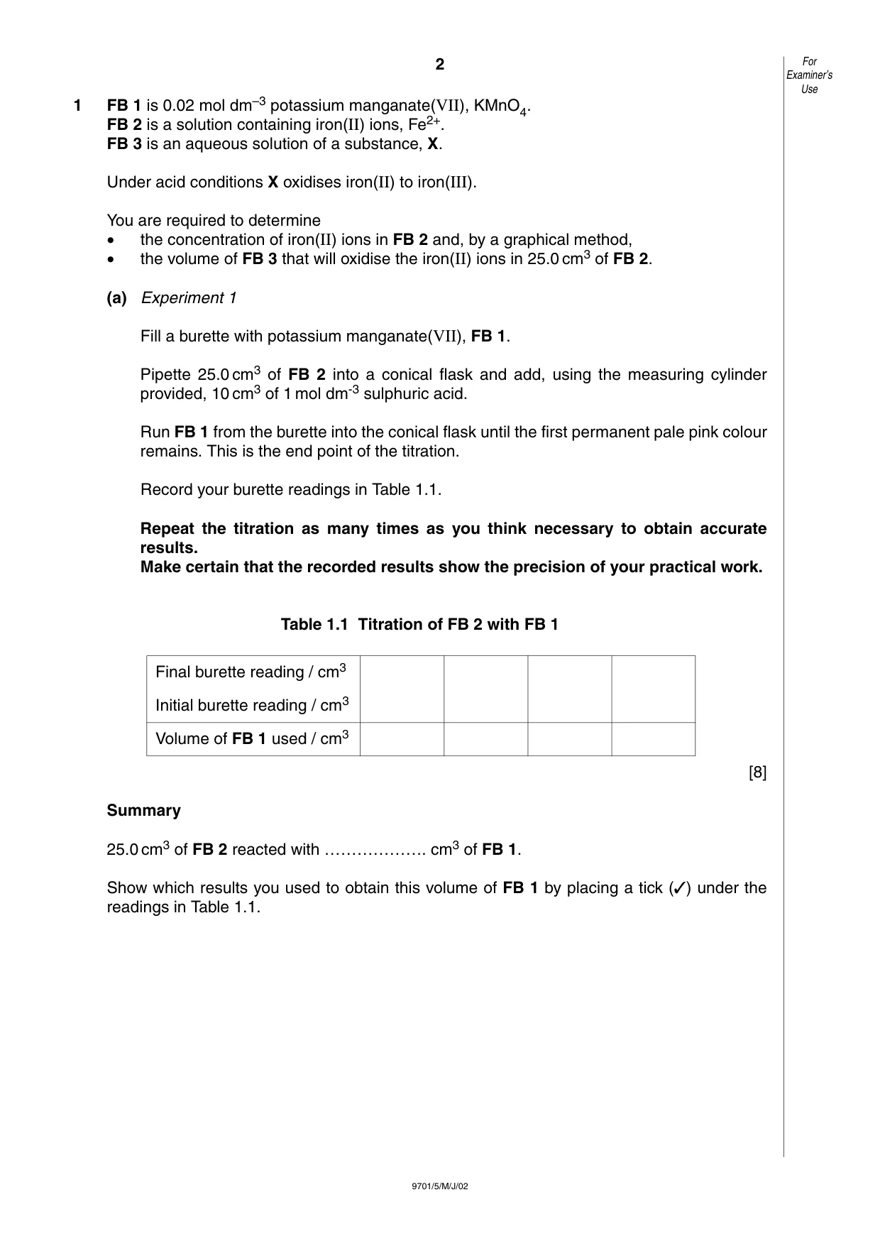 Cambridge A Level Chemistry 9701 2002 May/June Paper 5 · Variant 1 question paper, page 2 of 8