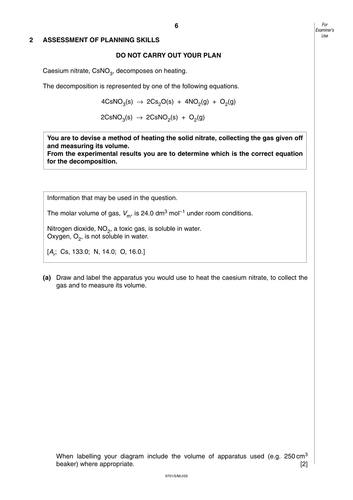 Cambridge A Level Chemistry 9701 2002 May/June Paper 5 · Variant 1 question paper, page 6 of 8