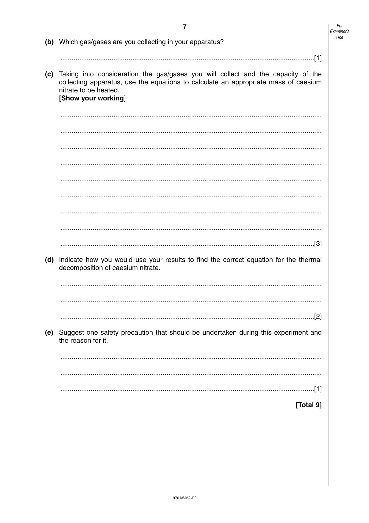 Cambridge A Level Chemistry 9701 2002 May/June Paper 5 · Variant 1 question paper, page 7 of 8