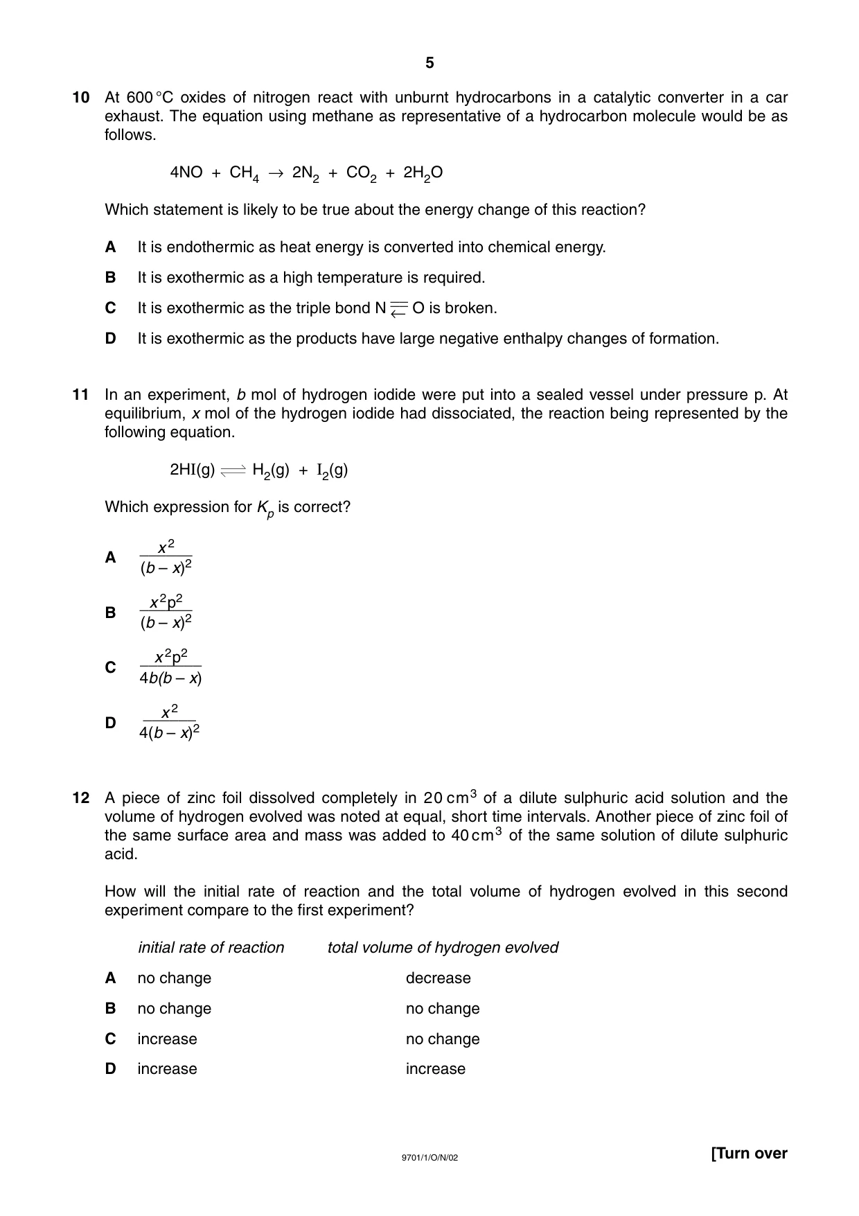 Cambridge A Level Chemistry 9701 2002 Oct/Nov Paper 1 · Variant 1 question paper, page 5 of 16