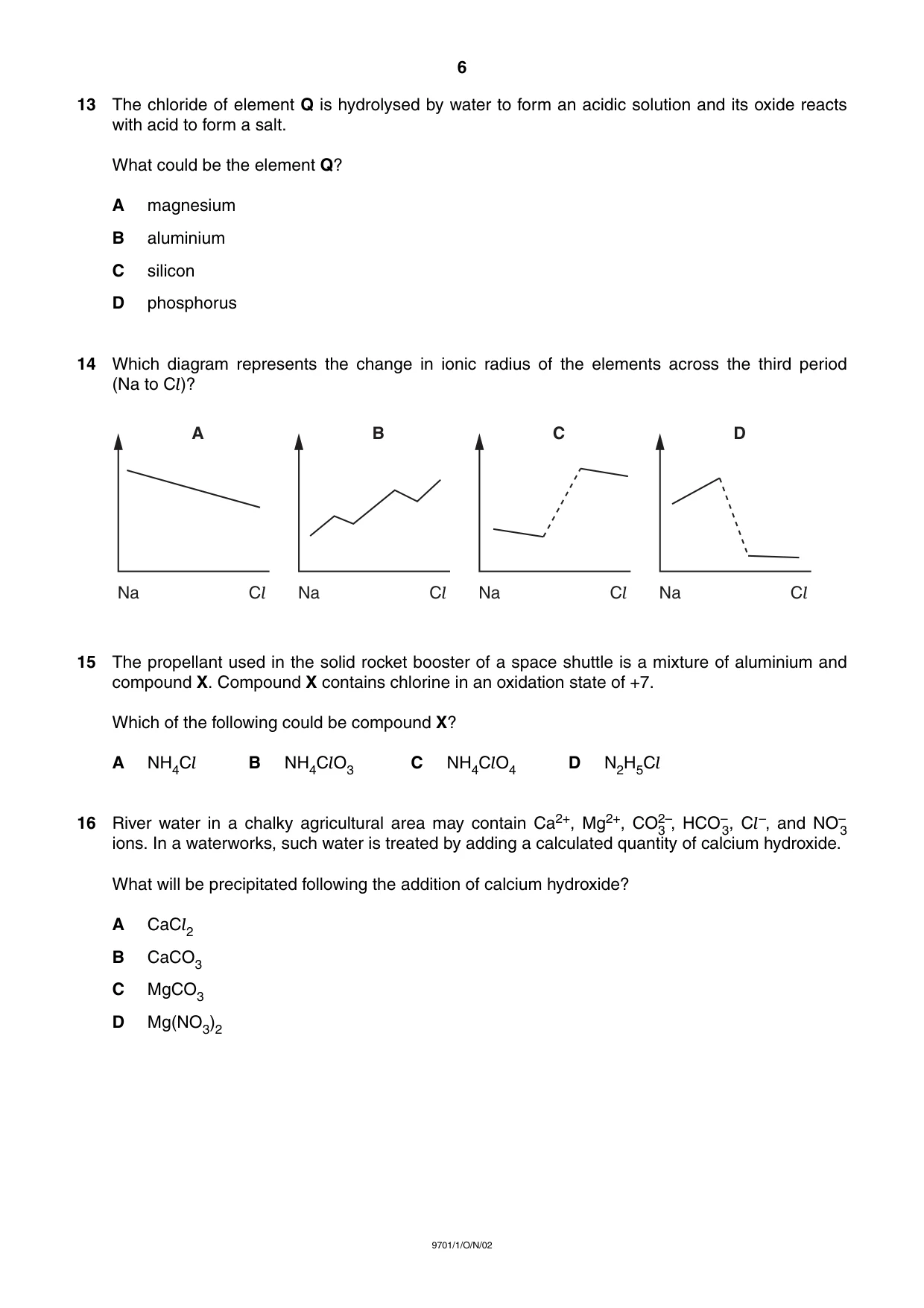 Cambridge A Level Chemistry 9701 2002 Oct/Nov Paper 1 · Variant 1 question paper, page 6 of 16