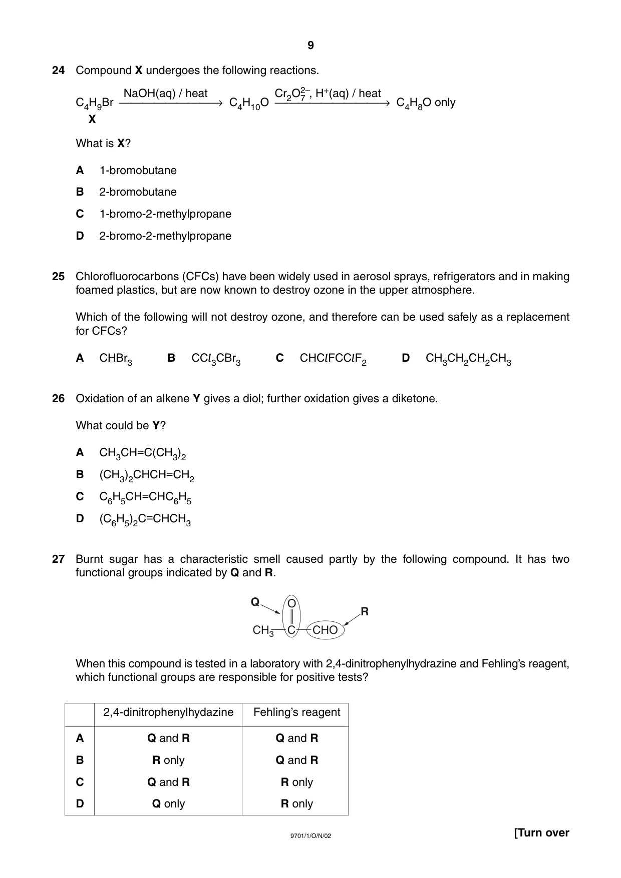 Cambridge A Level Chemistry 9701 2002 Oct/Nov Paper 1 · Variant 1 question paper, page 9 of 16