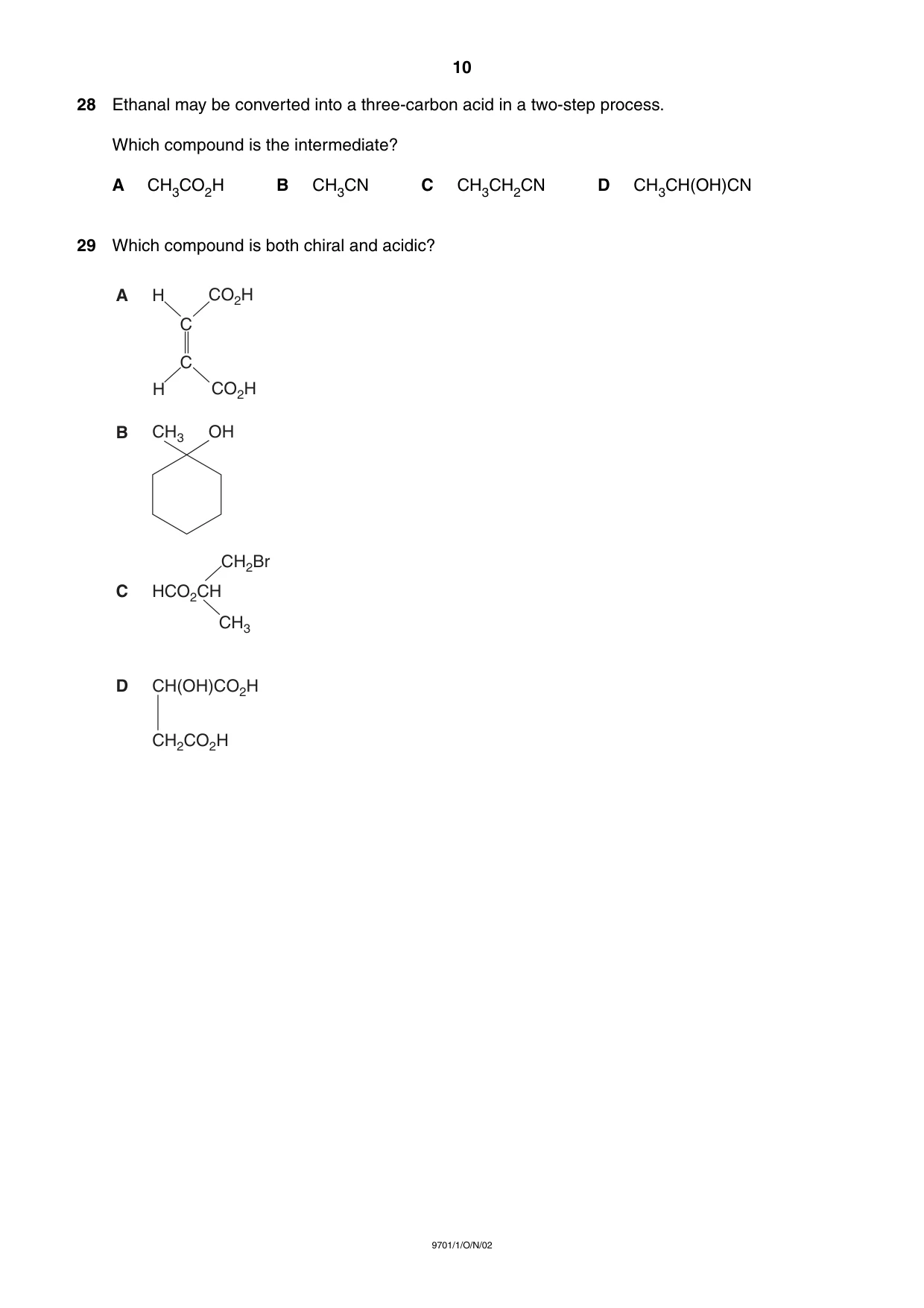 Cambridge A Level Chemistry 9701 2002 Oct/Nov Paper 1 · Variant 1 question paper, page 10 of 16