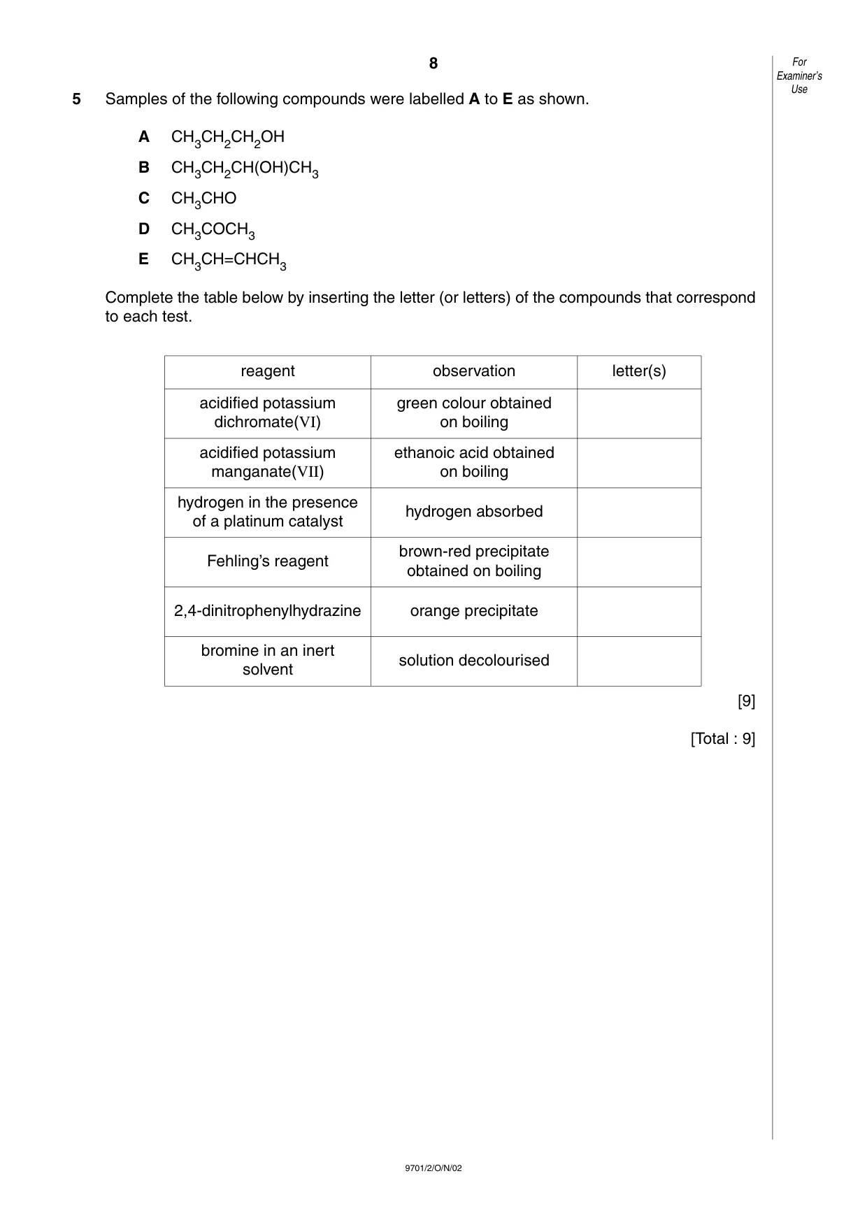 Cambridge A Level Chemistry 9701 2002 Oct/Nov Paper 2 · Variant 1 question paper, page 8 of 12