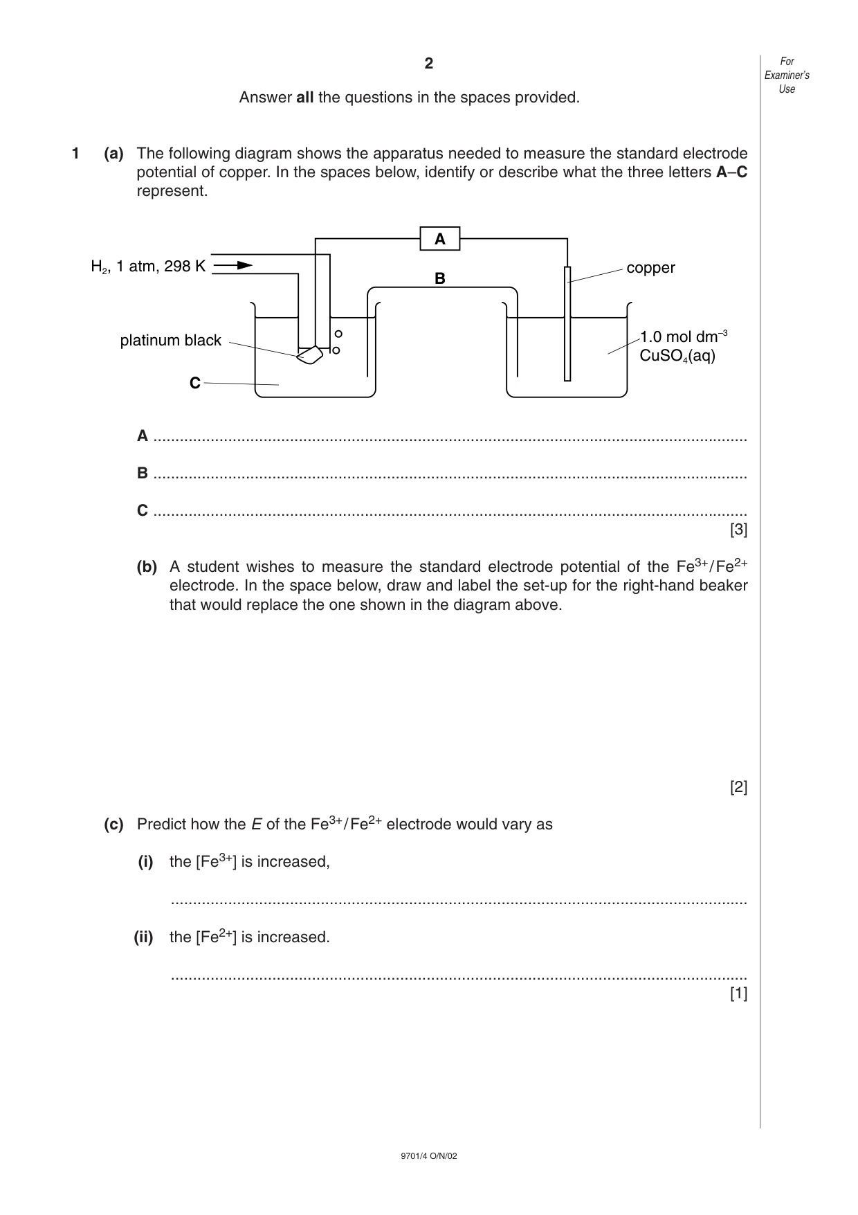 Cambridge A Level Chemistry 9701 2002 Oct/Nov Paper 4 · Variant 1 question paper, page 2 of 12