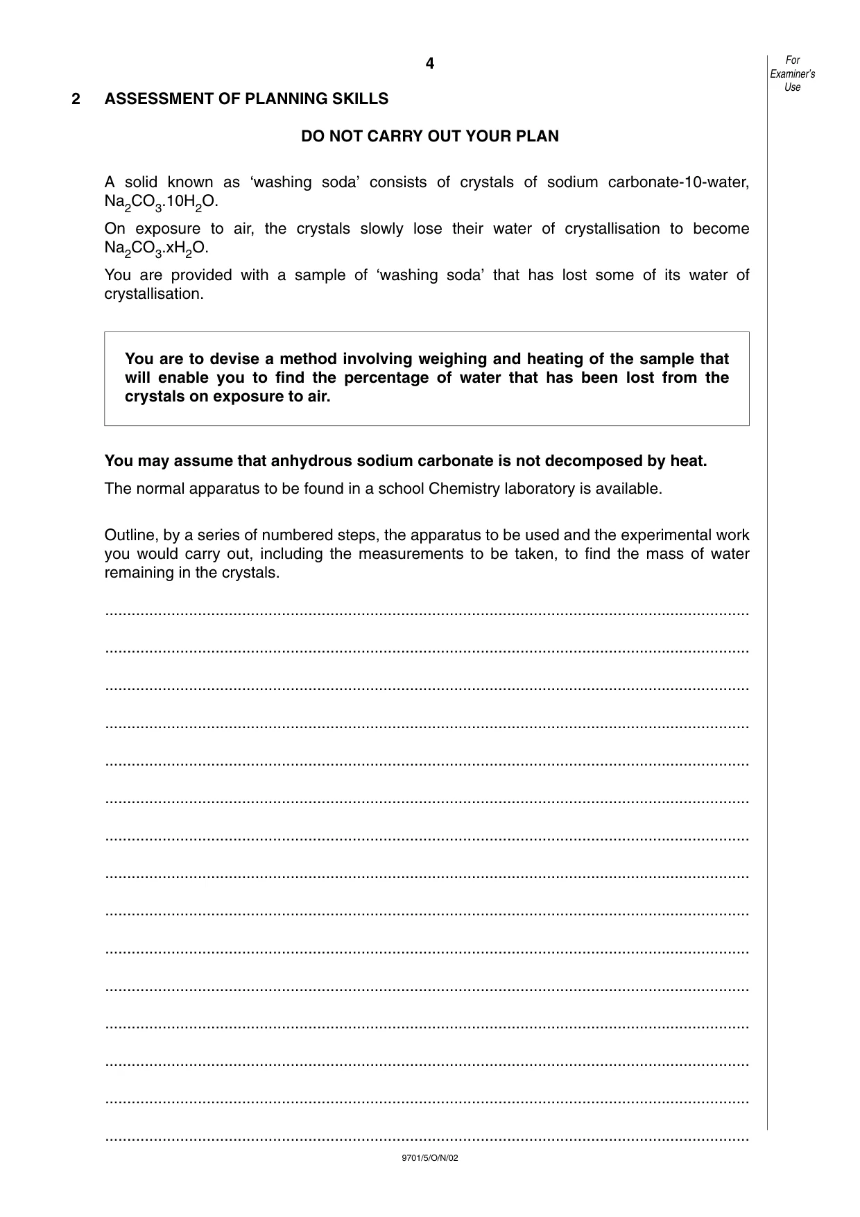 Cambridge A Level Chemistry 9701 2002 Oct/Nov Paper 5 · Variant 1 question paper, page 4 of 8