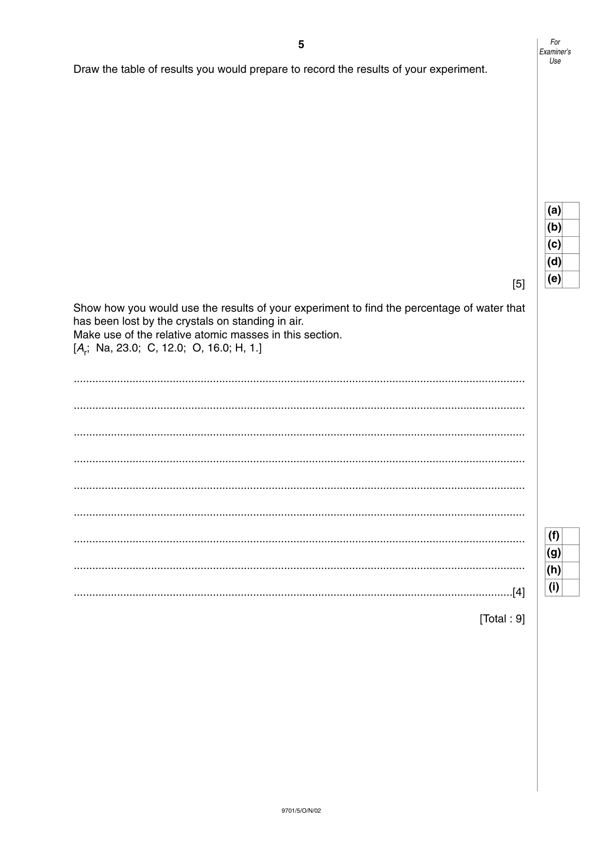 Cambridge A Level Chemistry 9701 2002 Oct/Nov Paper 5 · Variant 1 question paper, page 5 of 8
