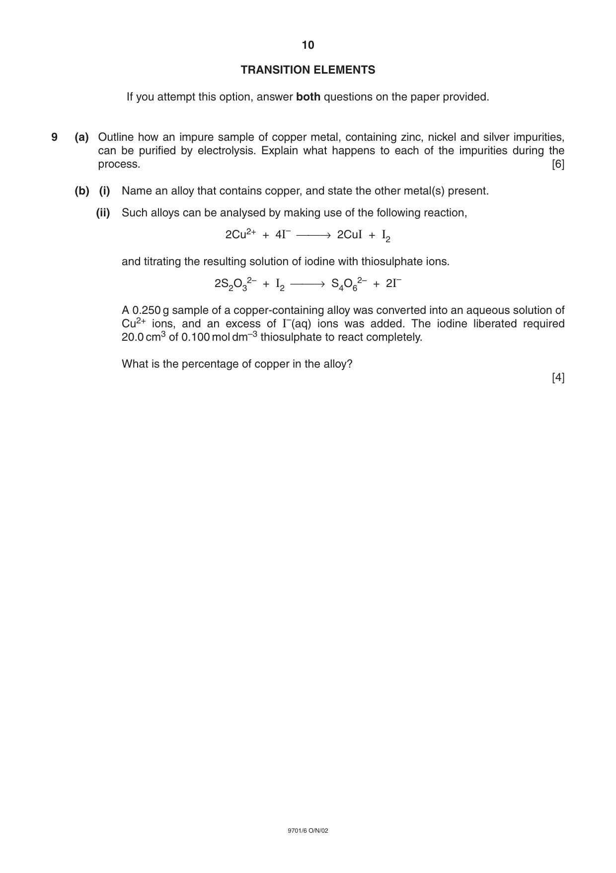 Cambridge A Level Chemistry 9701 2002 Oct/Nov Paper 6 · Variant 1 question paper, page 10 of 14