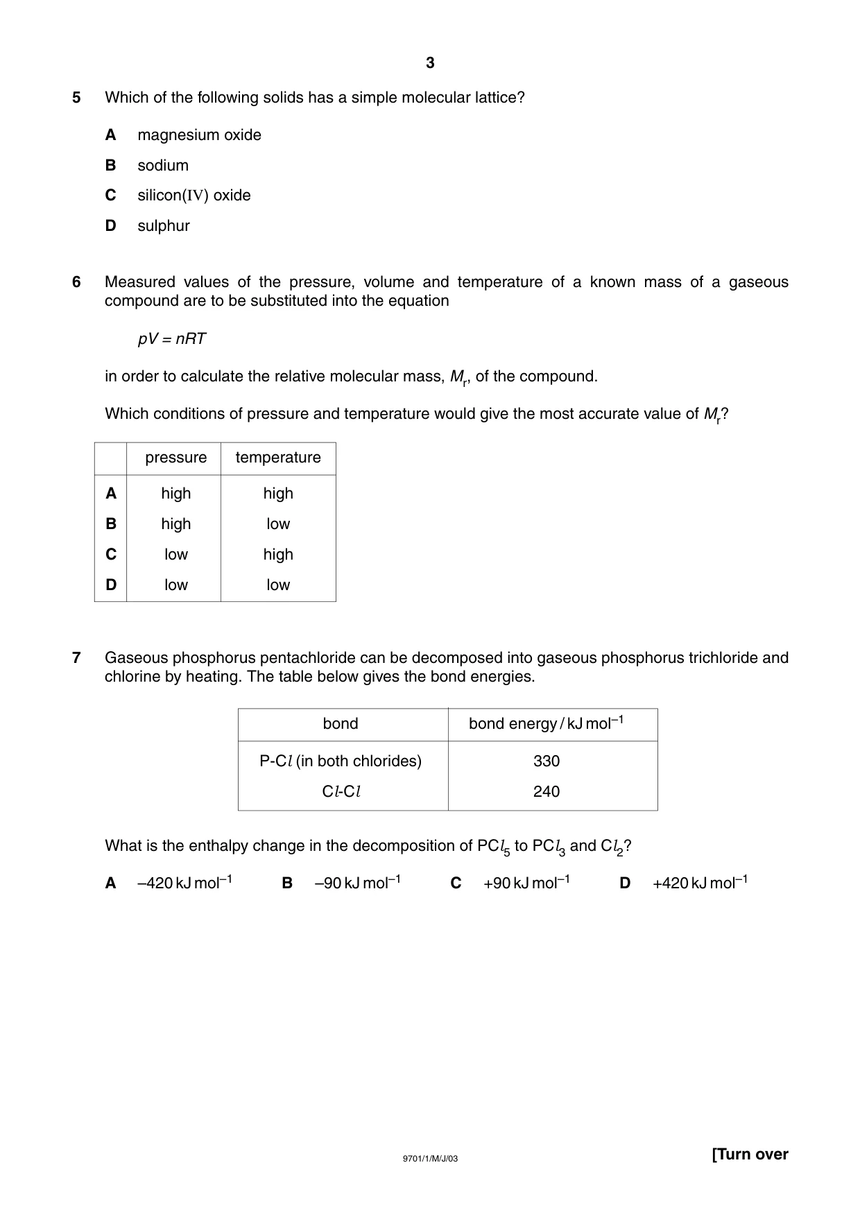 Cambridge A Level Chemistry 9701 2003 May/June Paper 1 · Variant 1 question paper, page 3 of 16