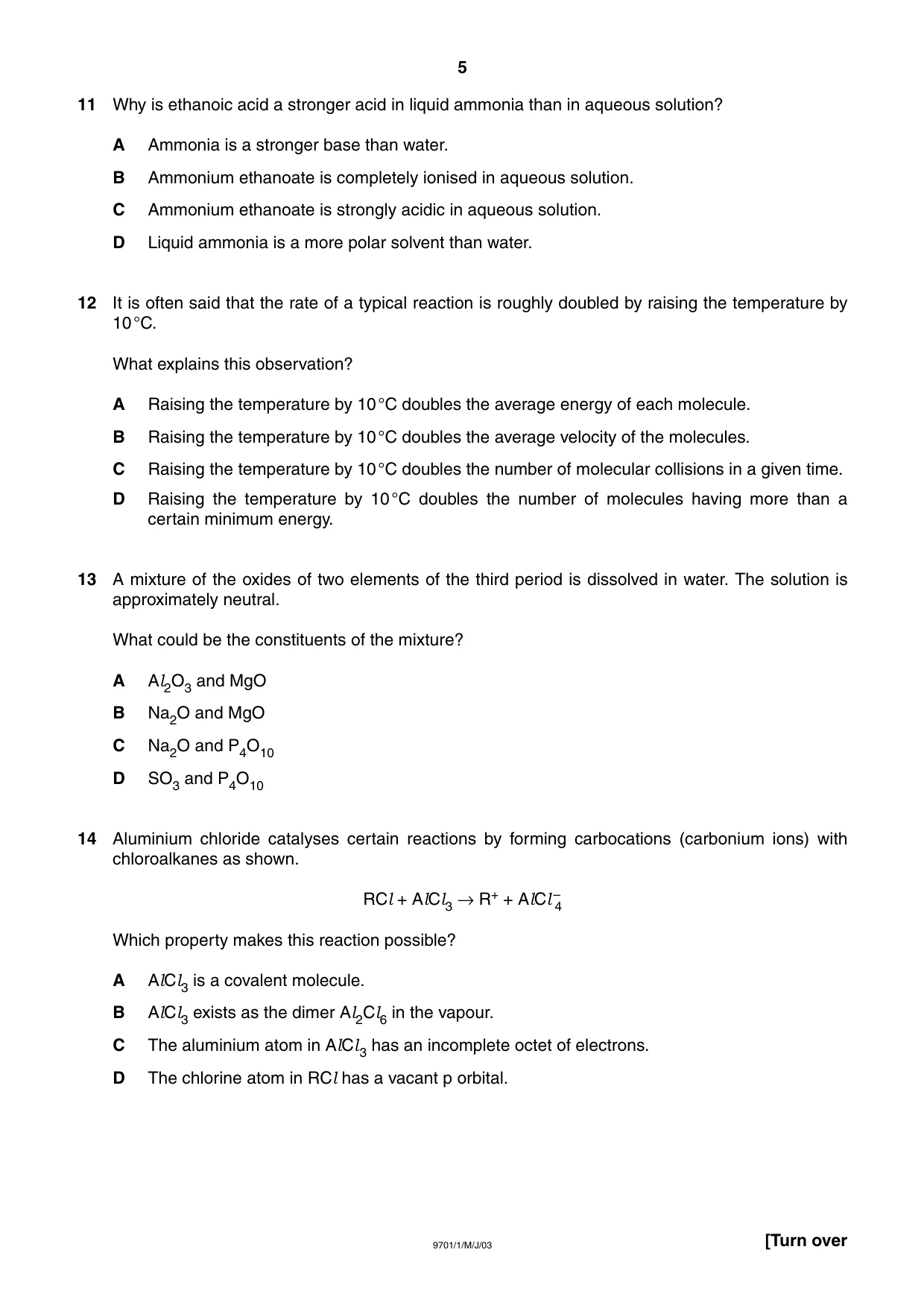 Cambridge A Level Chemistry 9701 2003 May/June Paper 1 · Variant 1 question paper, page 5 of 16