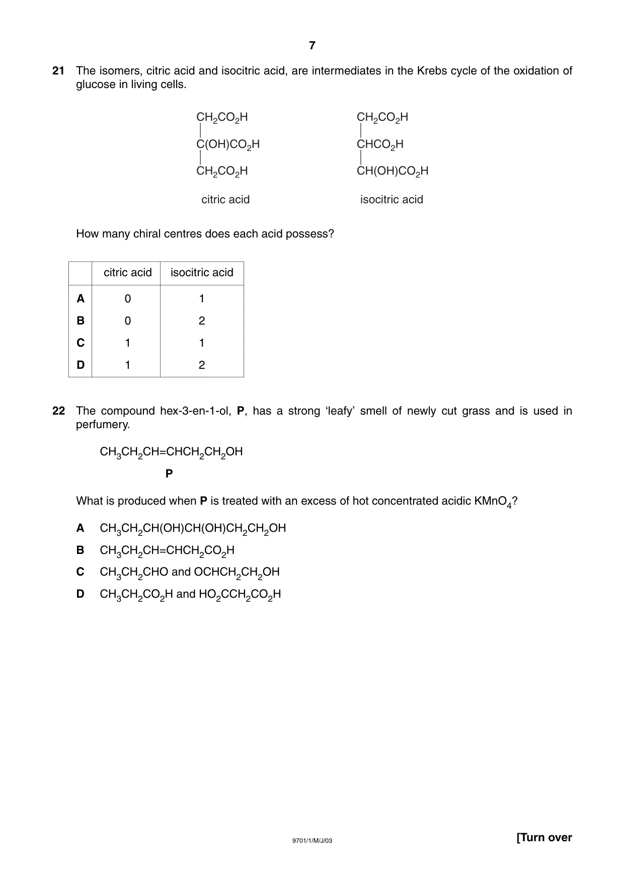 Cambridge A Level Chemistry 9701 2003 May/June Paper 1 · Variant 1 question paper, page 7 of 16