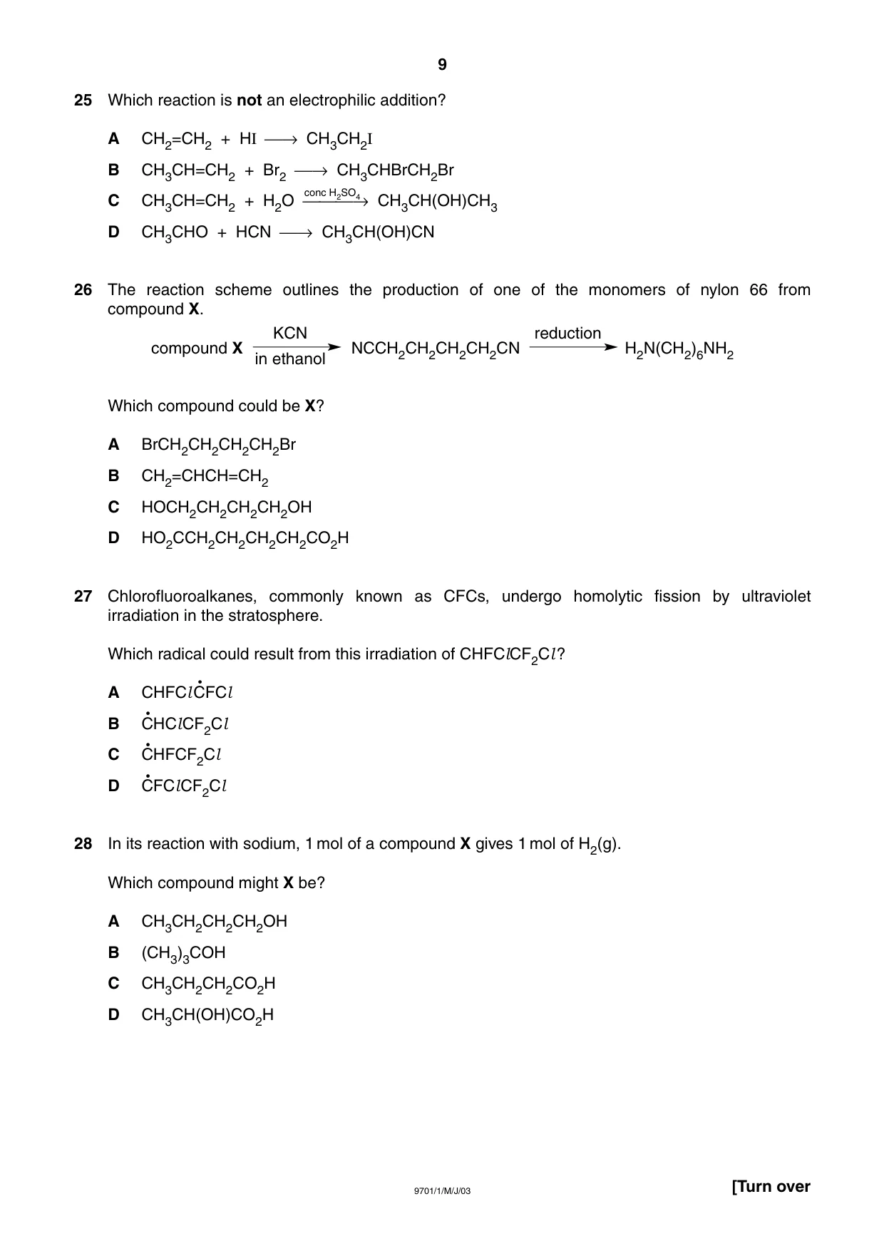 Cambridge A Level Chemistry 9701 2003 May/June Paper 1 · Variant 1 question paper, page 9 of 16