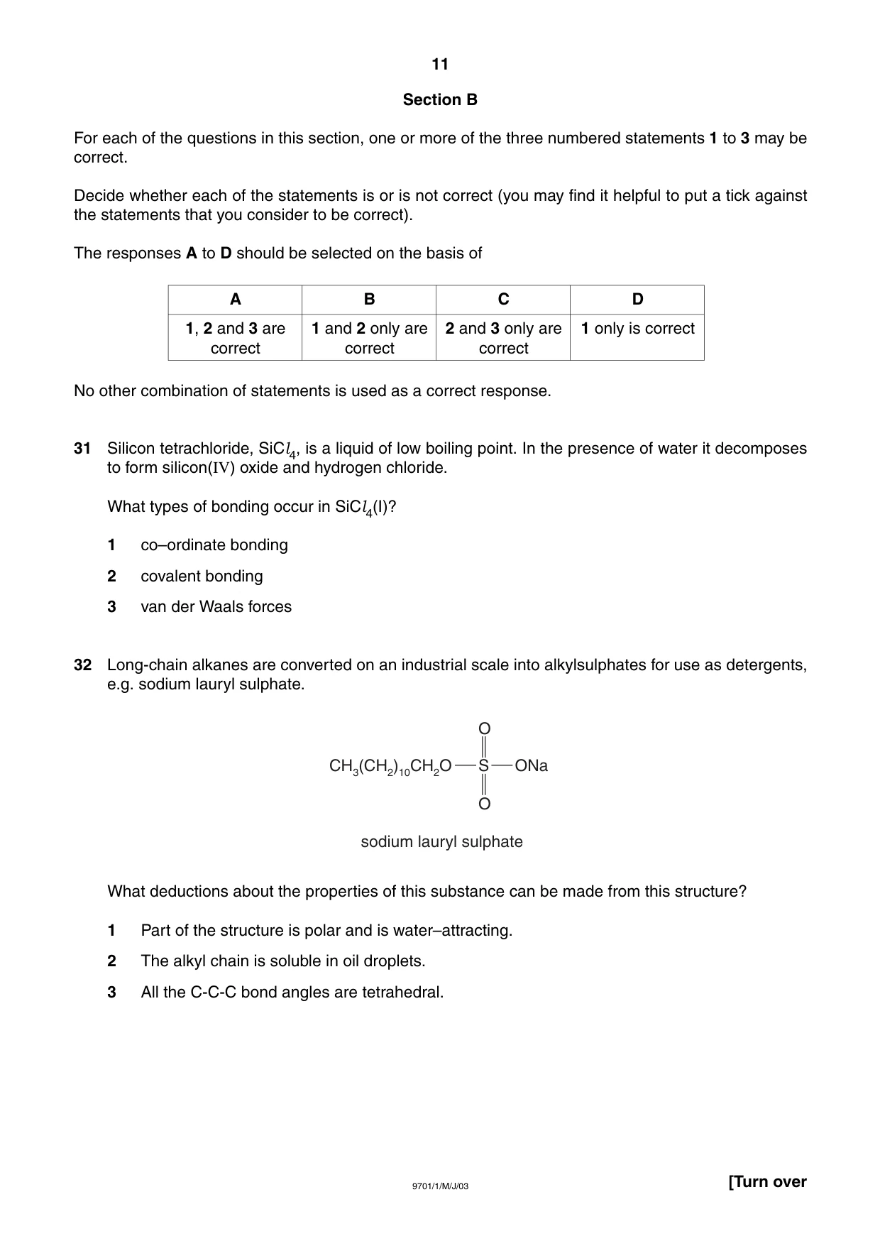 Cambridge A Level Chemistry 9701 2003 May/June Paper 1 · Variant 1 question paper, page 11 of 16