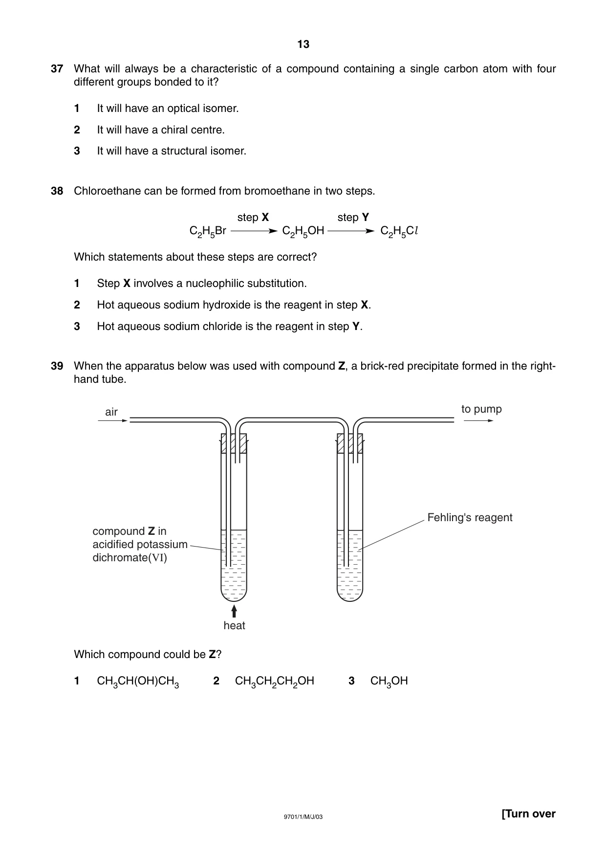 Cambridge A Level Chemistry 9701 2003 May/June Paper 1 · Variant 1 question paper, page 13 of 16