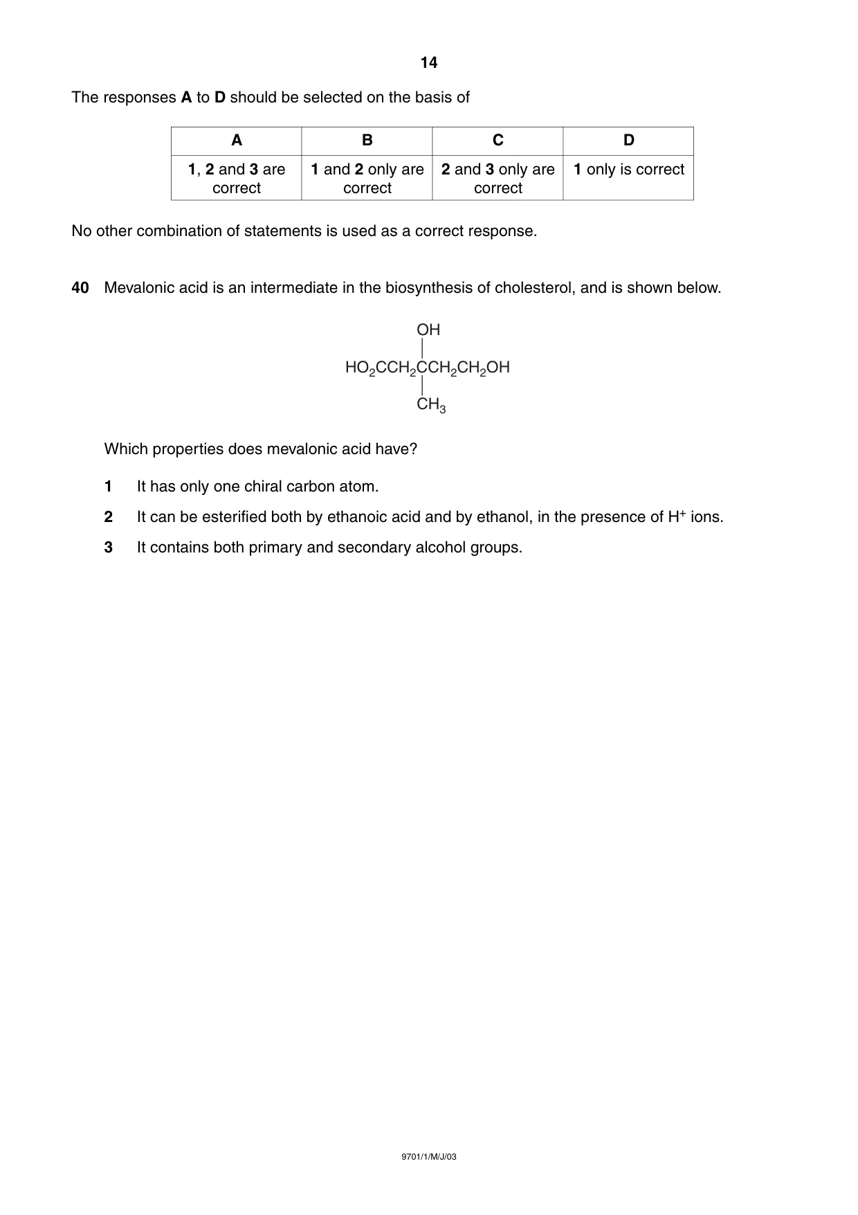 Cambridge A Level Chemistry 9701 2003 May/June Paper 1 · Variant 1 question paper, page 14 of 16