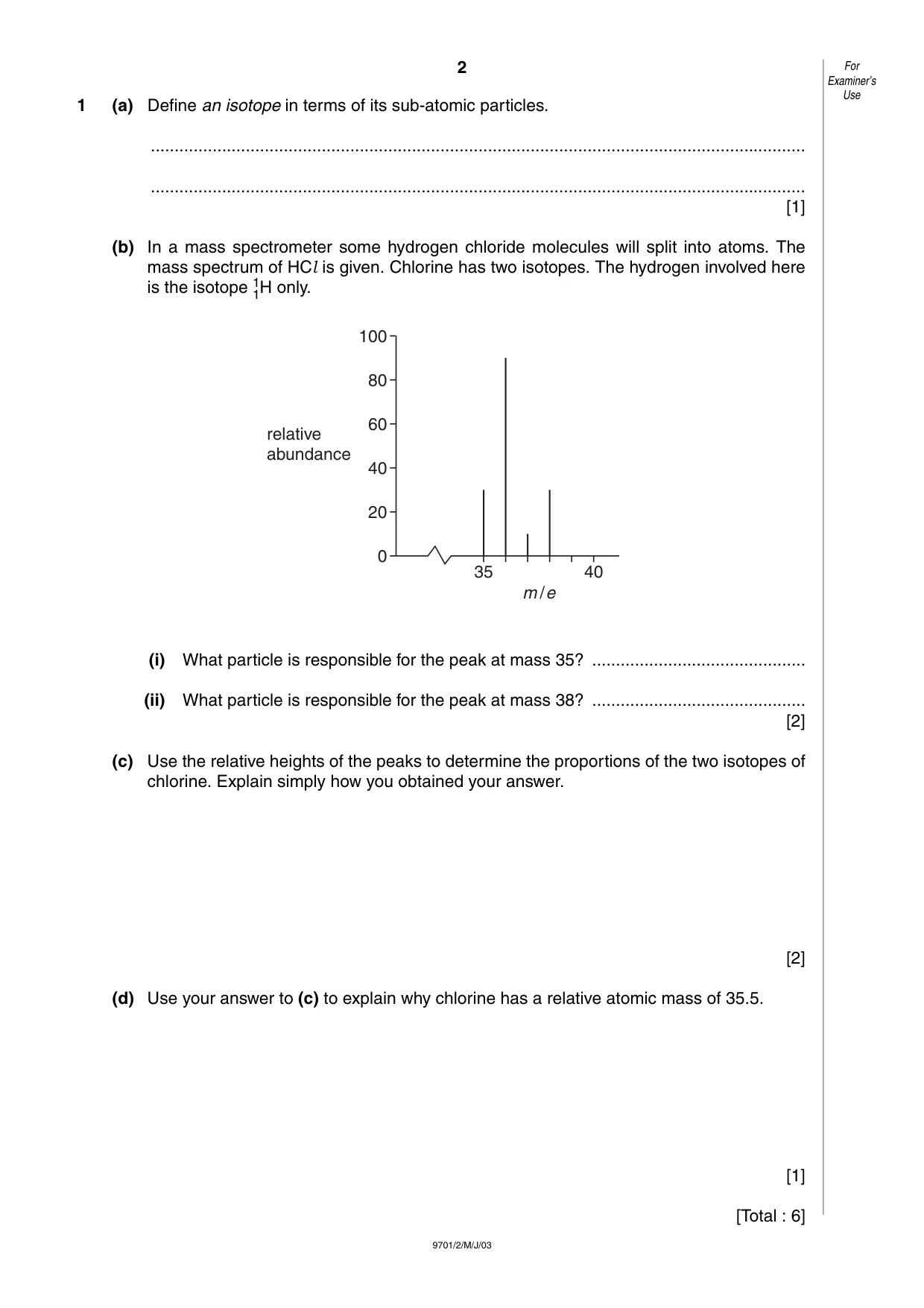 Cambridge A Level Chemistry 9701 2003 May/June Paper 2 · Variant 1 question paper, page 2 of 12