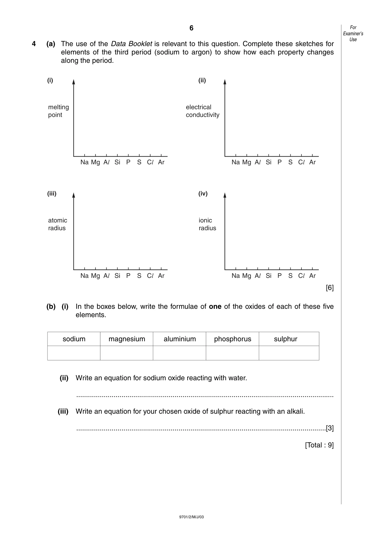 Cambridge A Level Chemistry 9701 2003 May/June Paper 2 · Variant 1 question paper, page 6 of 12