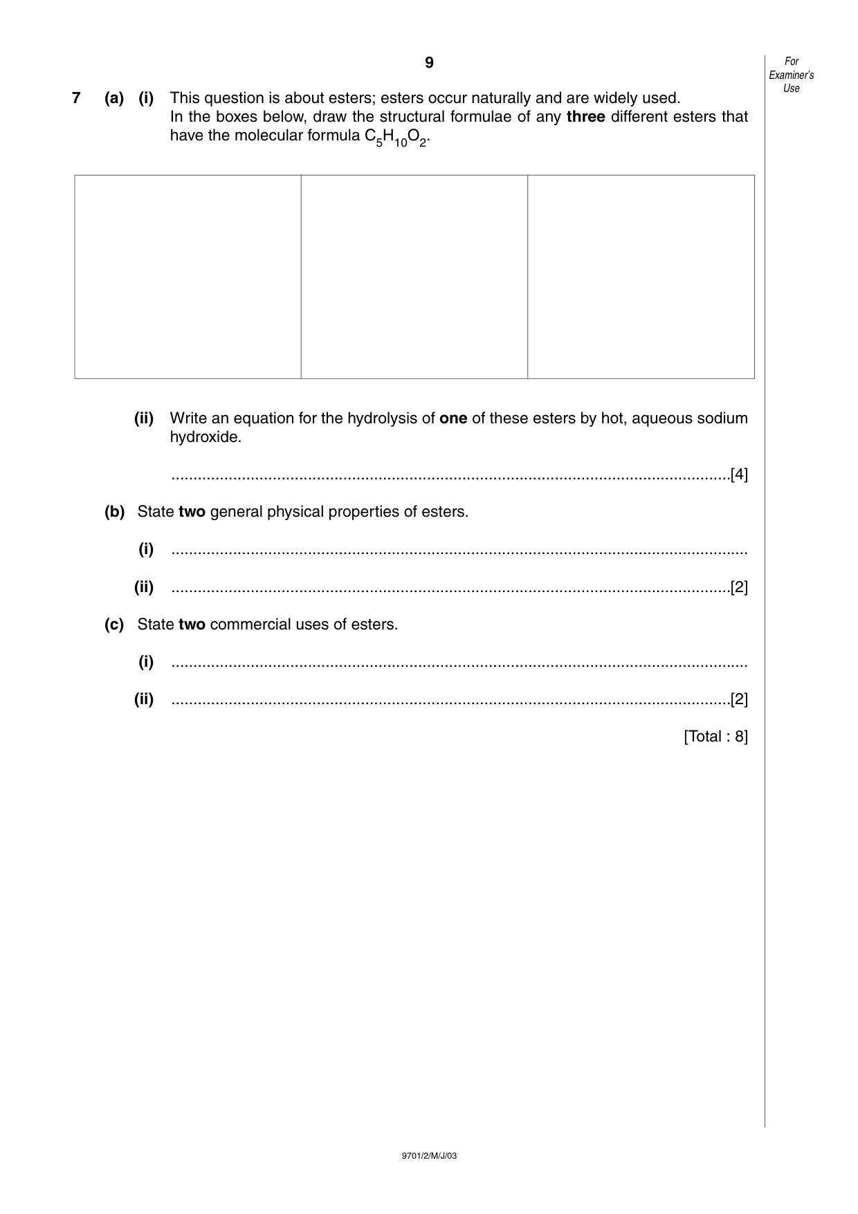 Cambridge A Level Chemistry 9701 2003 May/June Paper 2 · Variant 1 question paper, page 9 of 12