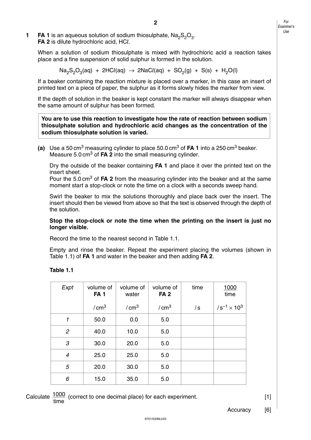 Cambridge A Level Chemistry 9701 2003 May/June Paper 3 · Variant 1 question paper, page 2 of 8