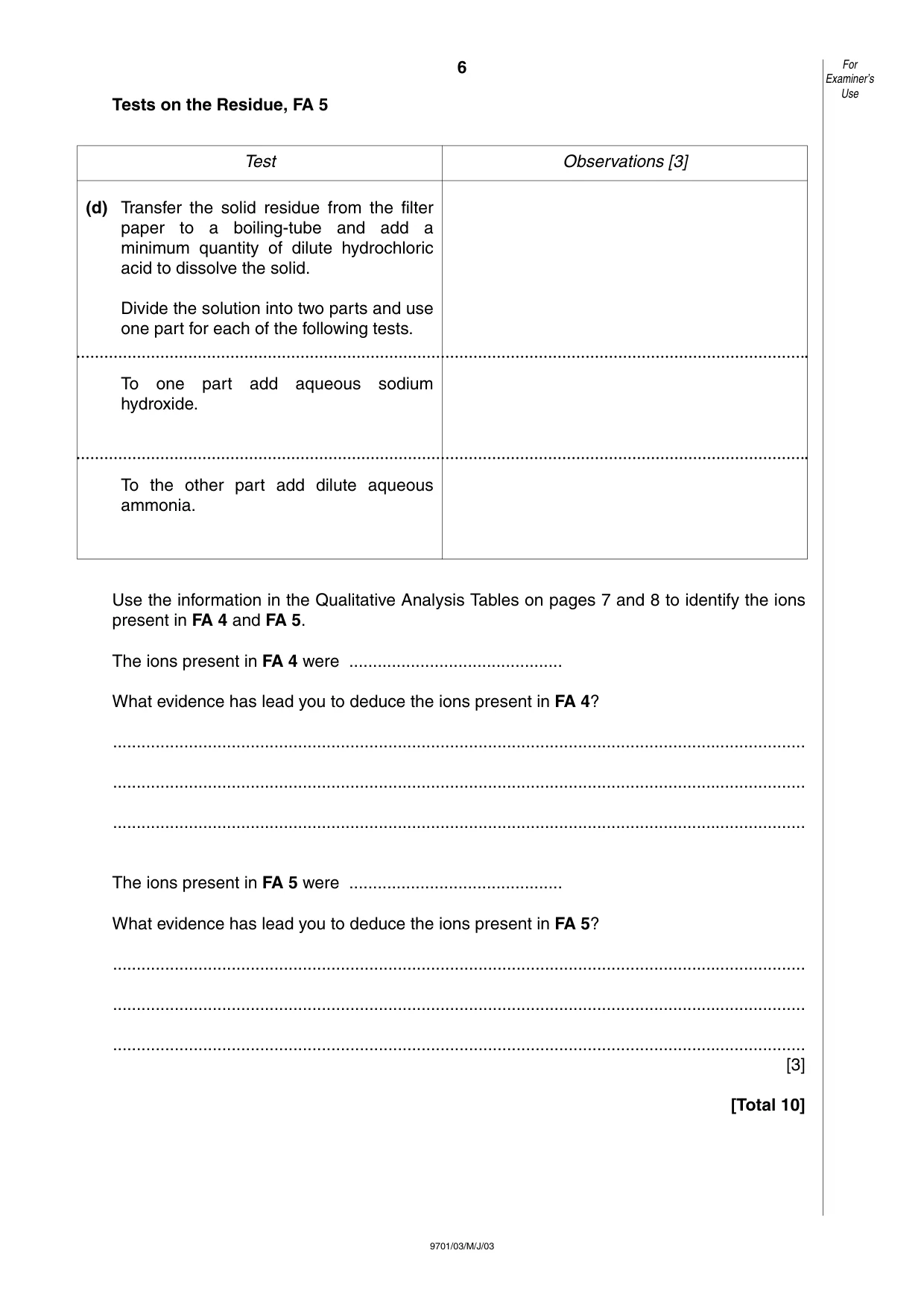 Cambridge A Level Chemistry 9701 2003 May/June Paper 3 · Variant 1 question paper, page 6 of 8