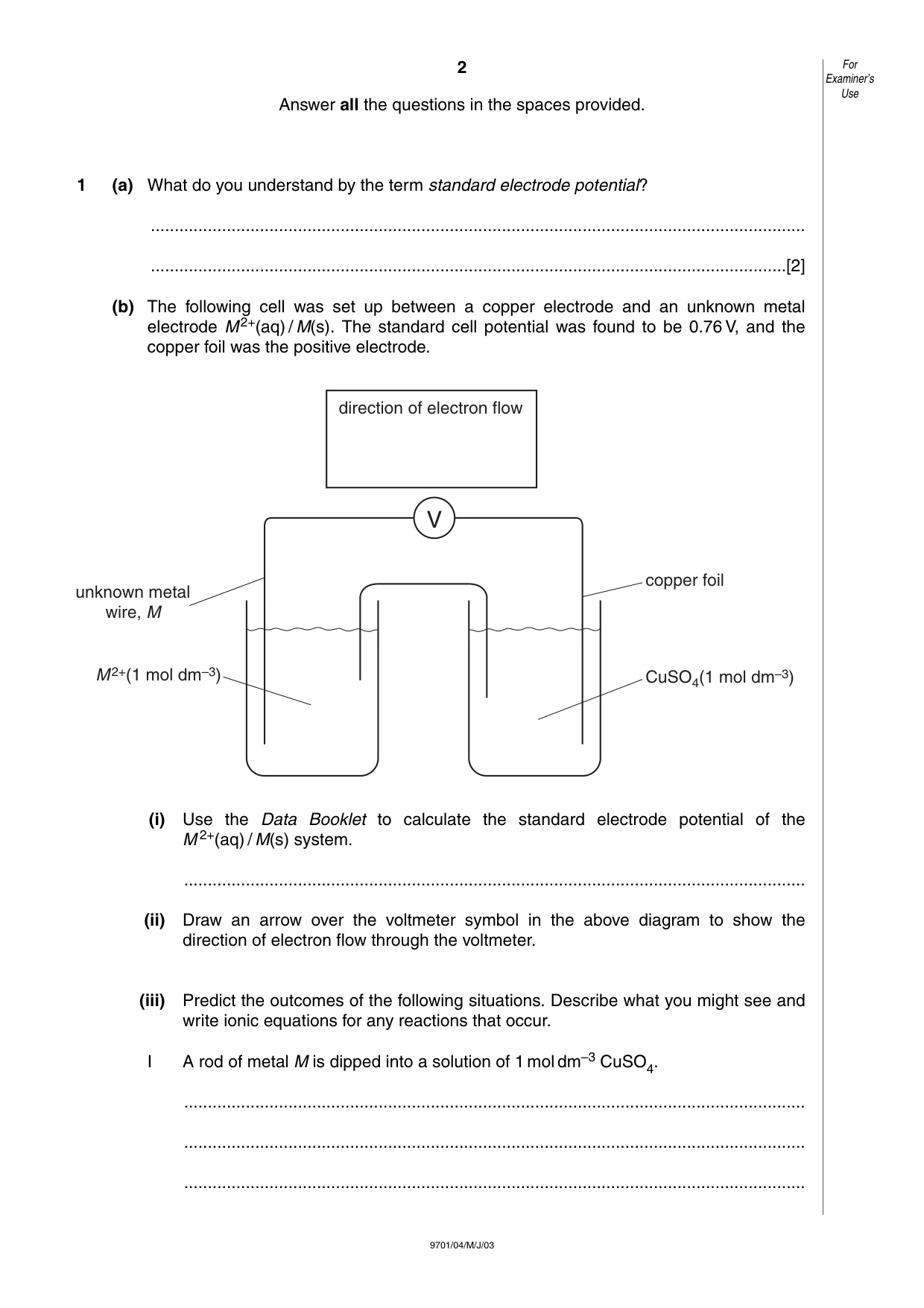 Cambridge A Level Chemistry 9701 2003 May/June Paper 4 · Variant 1 question paper, page 2 of 12