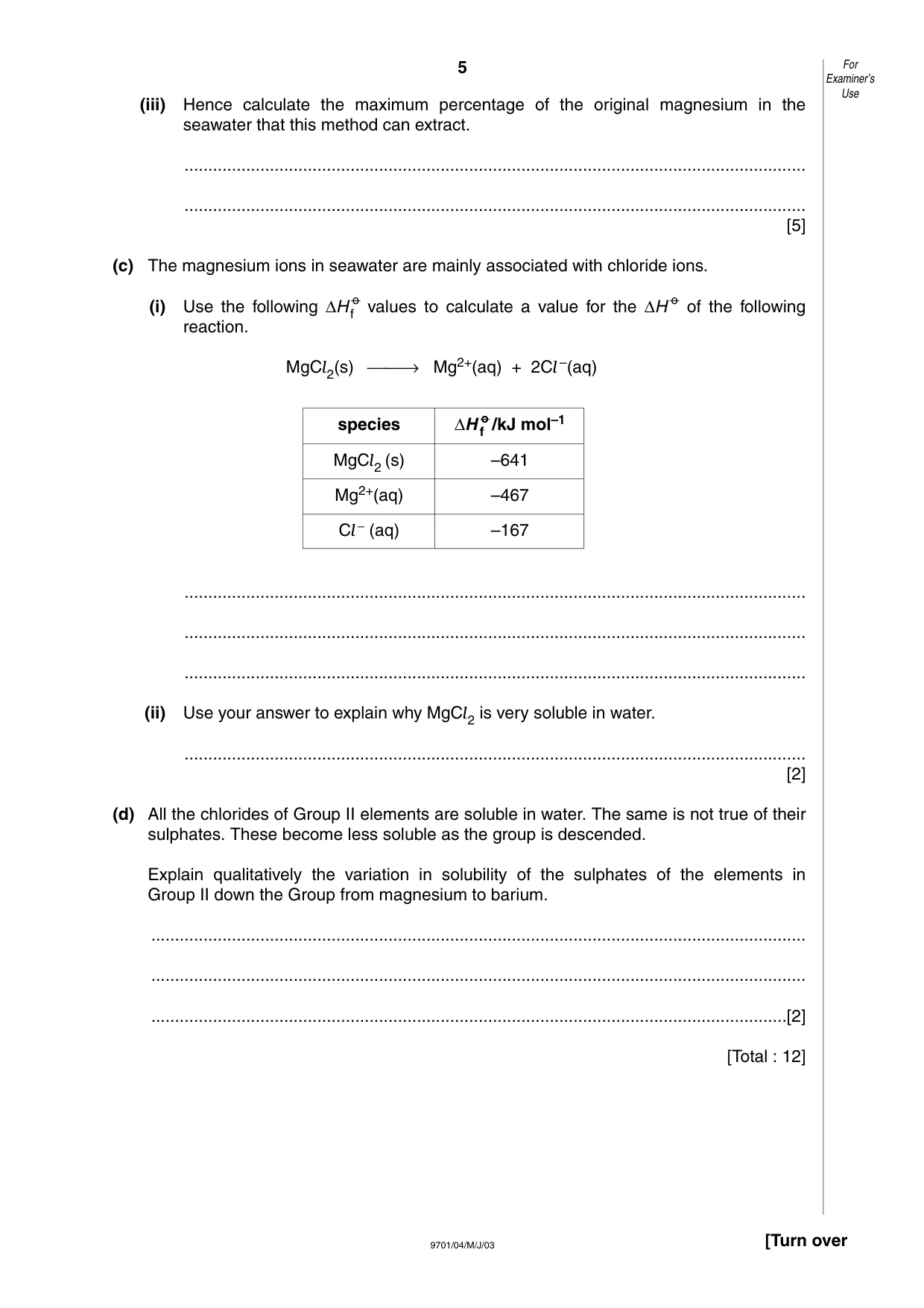 Cambridge A Level Chemistry 9701 2003 May/June Paper 4 · Variant 1 question paper, page 5 of 12