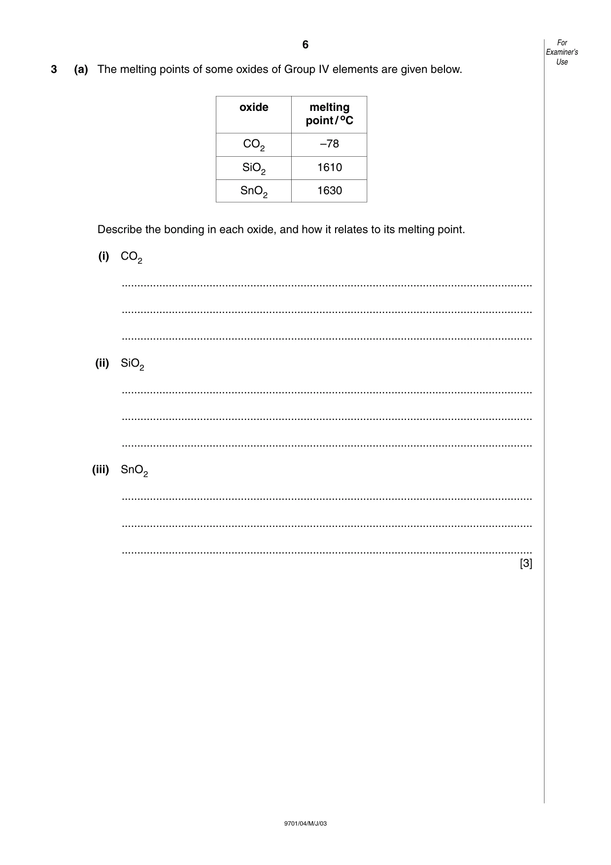 Cambridge A Level Chemistry 9701 2003 May/June Paper 4 · Variant 1 question paper, page 6 of 12