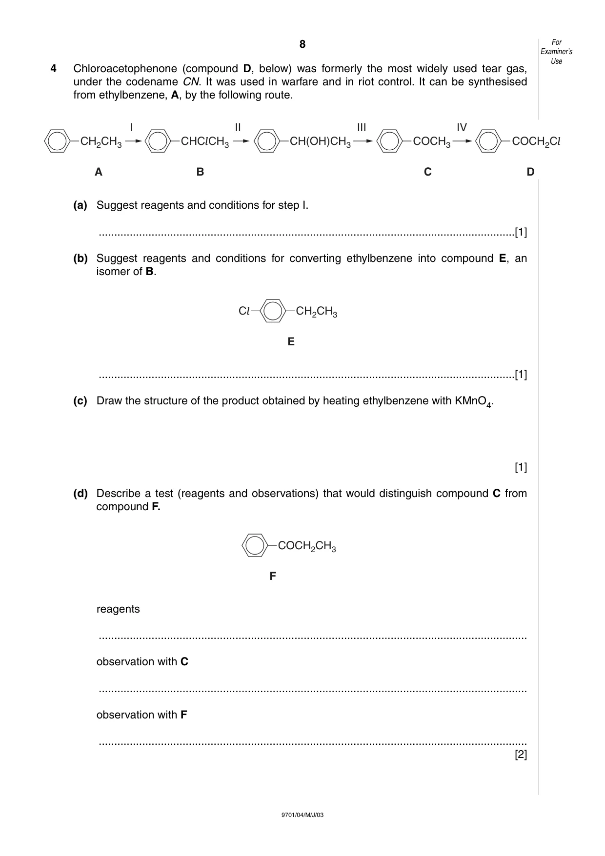 Cambridge A Level Chemistry 9701 2003 May/June Paper 4 · Variant 1 question paper, page 8 of 12