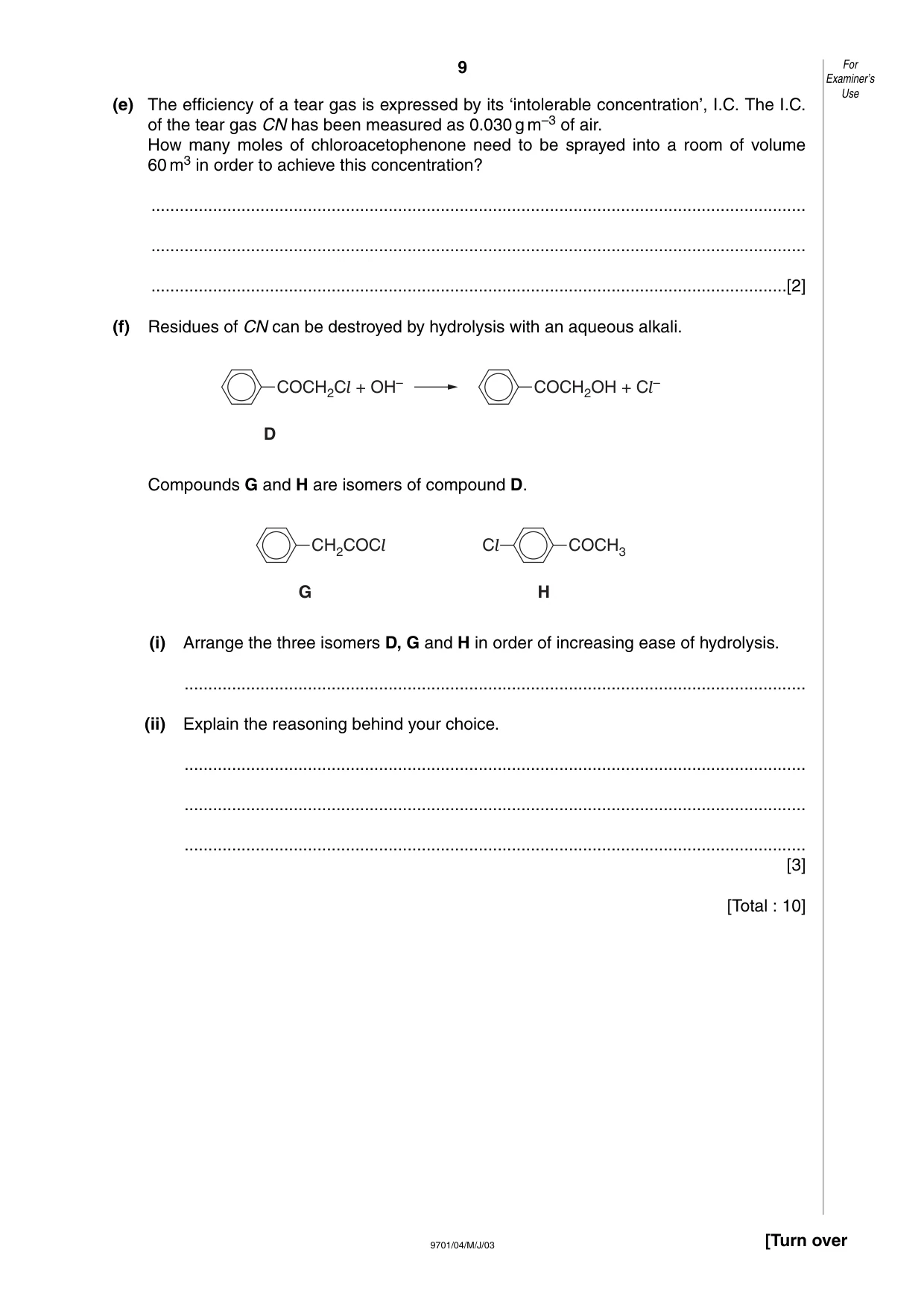 Cambridge A Level Chemistry 9701 2003 May/June Paper 4 · Variant 1 question paper, page 9 of 12