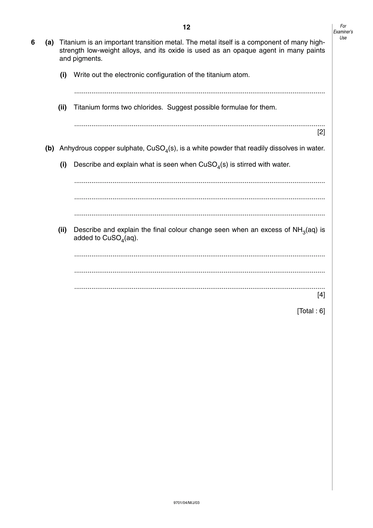 Cambridge A Level Chemistry 9701 2003 May/June Paper 4 · Variant 1 question paper, page 12 of 12