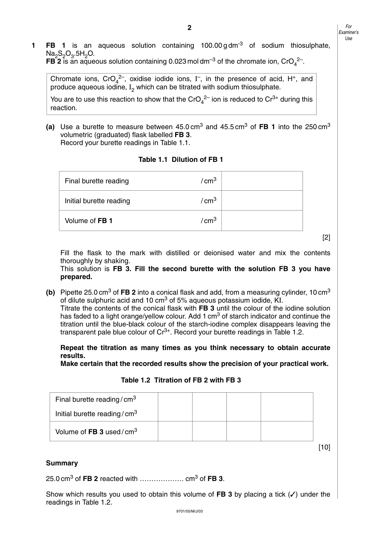 Cambridge A Level Chemistry 9701 2003 May/June Paper 5 · Variant 1 question paper, page 2 of 8