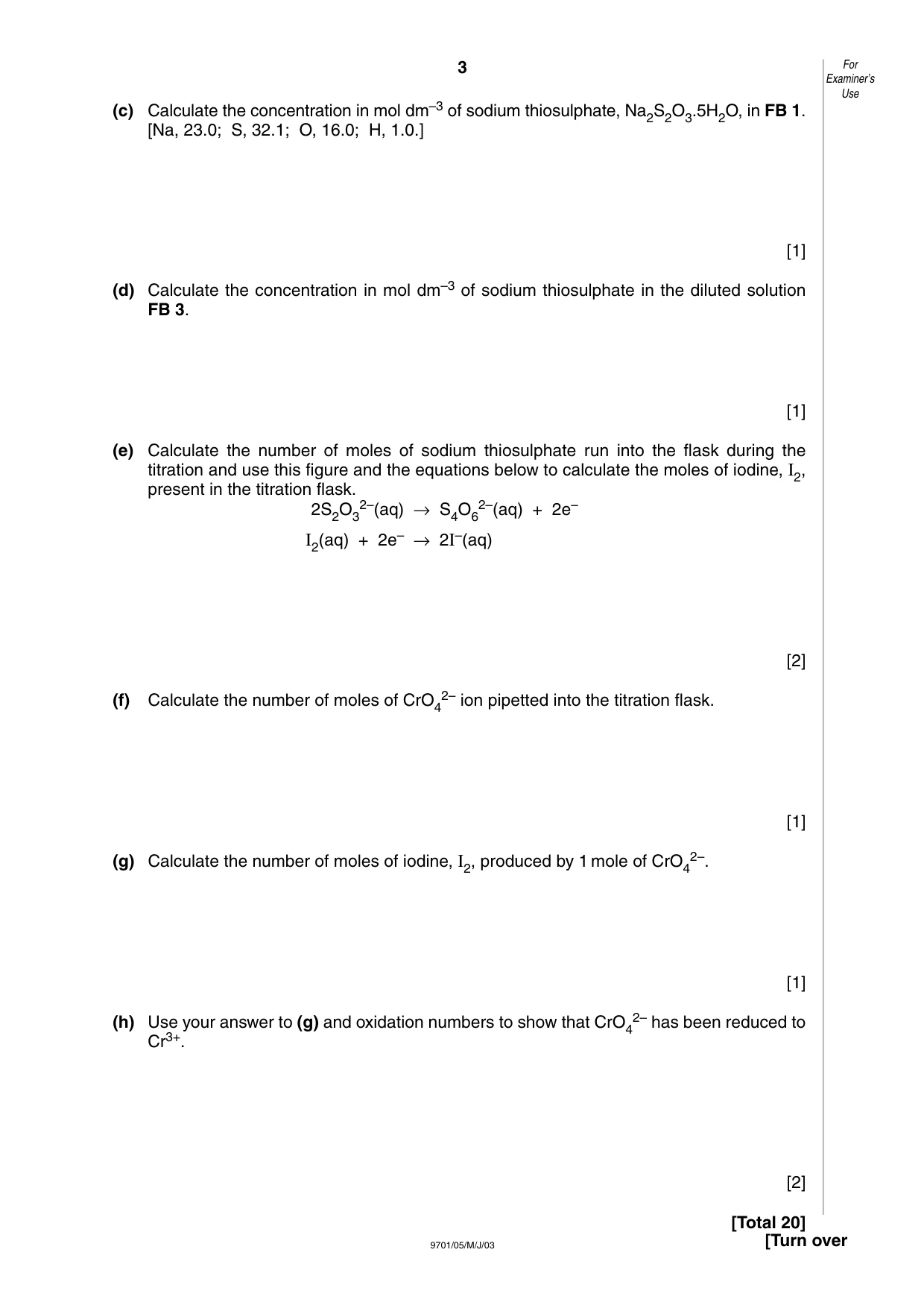Cambridge A Level Chemistry 9701 2003 May/June Paper 5 · Variant 1 question paper, page 3 of 8