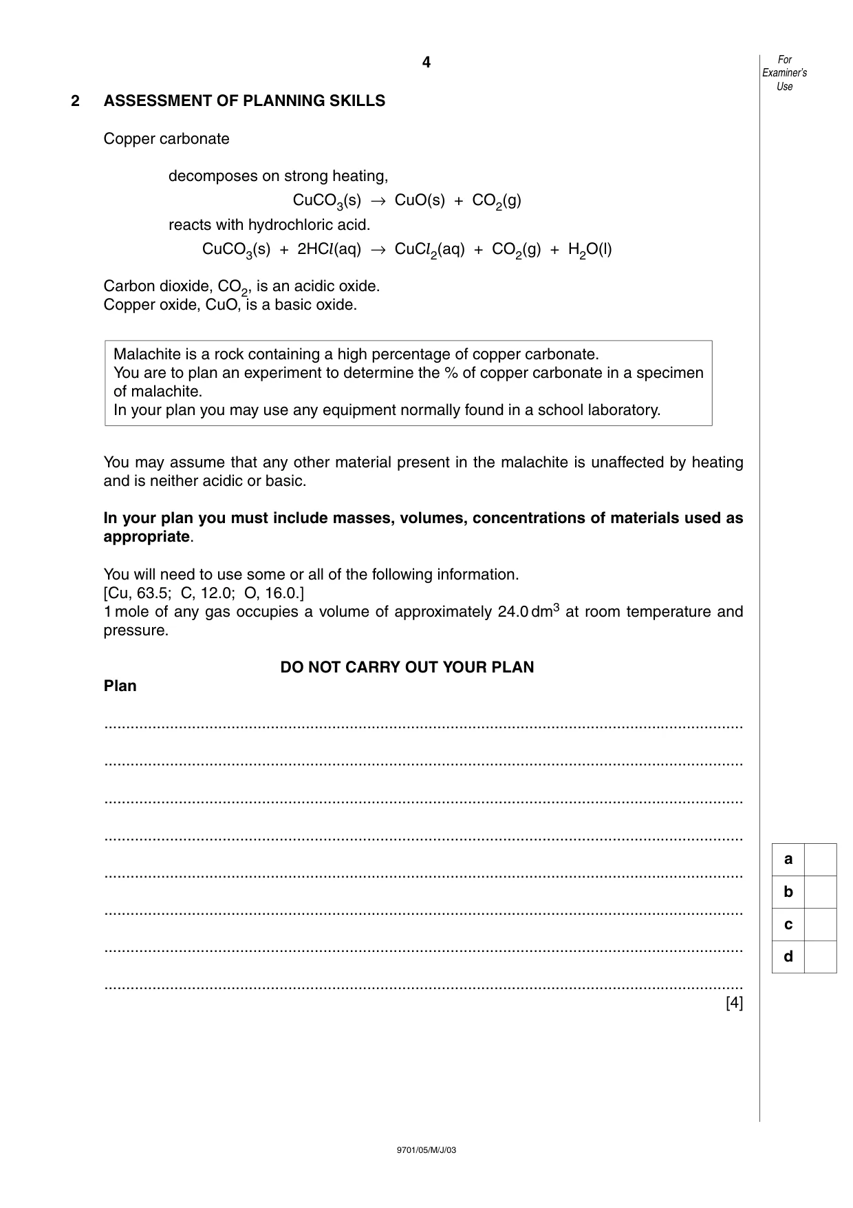 Cambridge A Level Chemistry 9701 2003 May/June Paper 5 · Variant 1 question paper, page 4 of 8