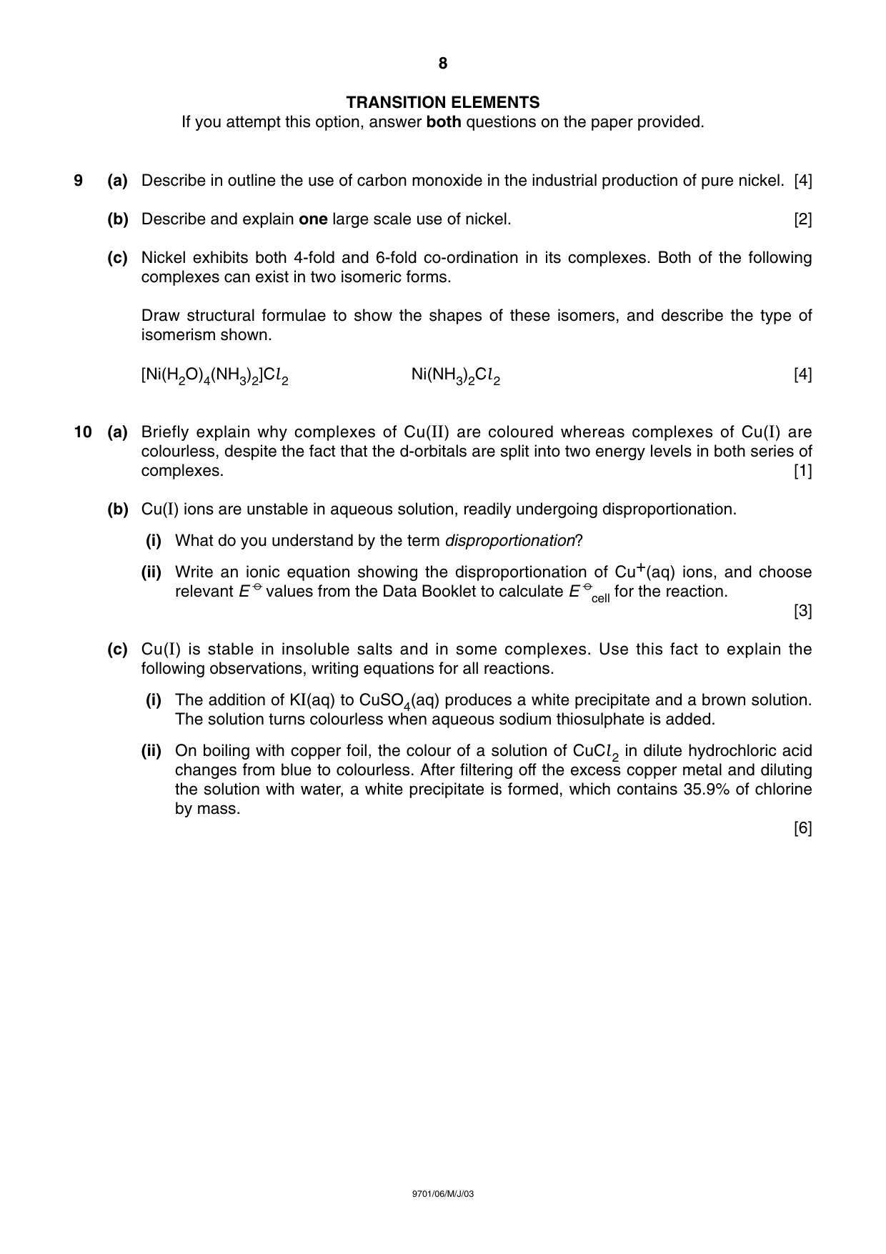 Cambridge A Level Chemistry 9701 2003 May/June Paper 6 · Variant 1 question paper, page 8 of 8