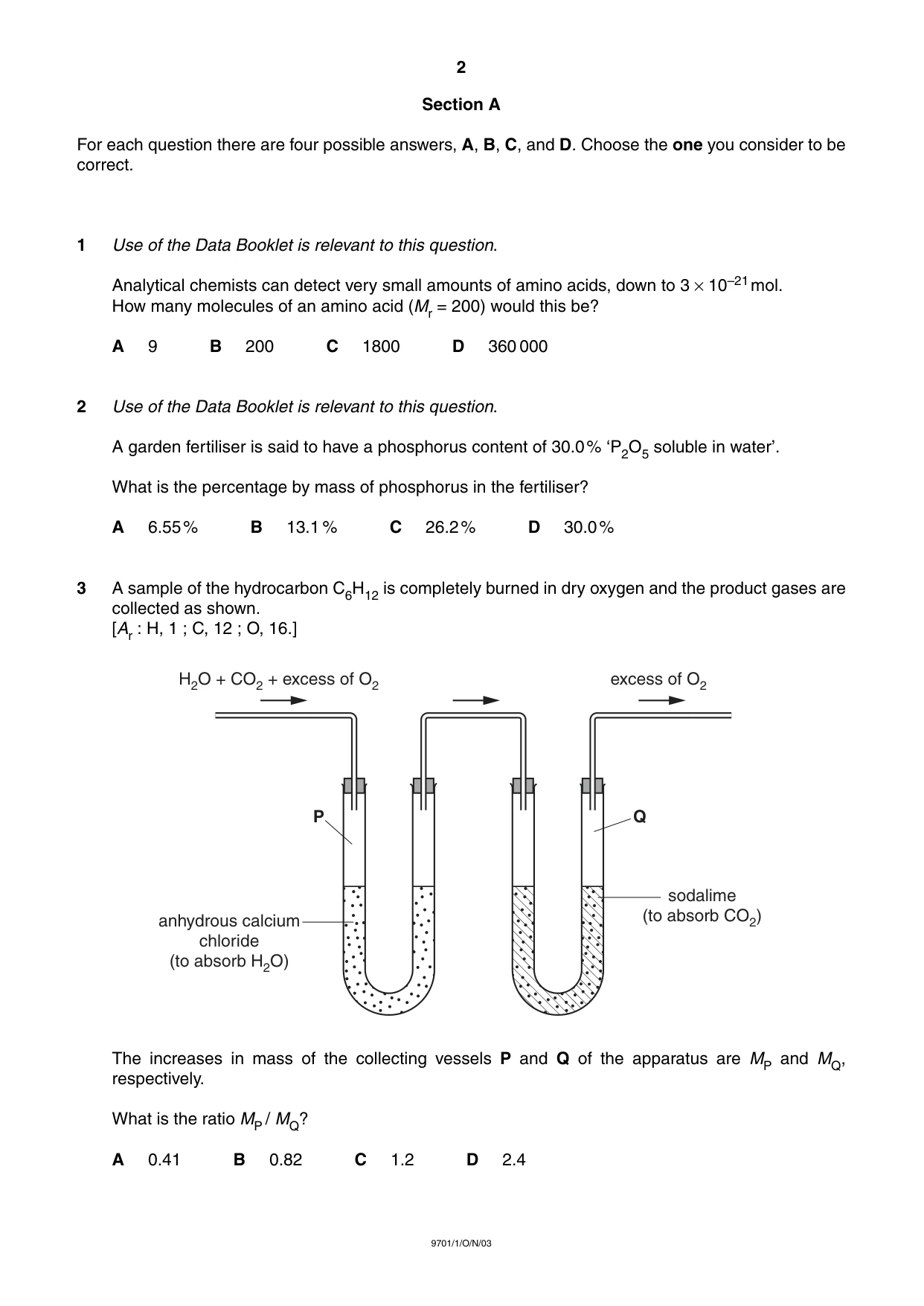 Cambridge A Level Chemistry 9701 2003 Oct/Nov Paper 1 · Variant 1 question paper, page 2 of 16
