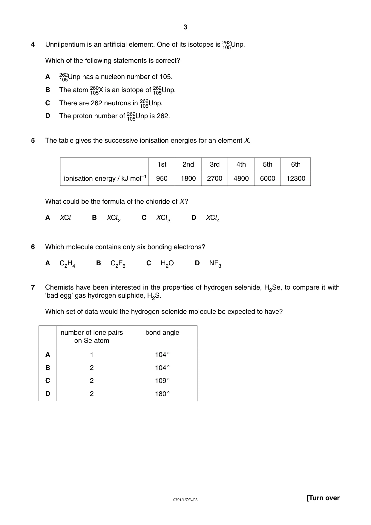Cambridge A Level Chemistry 9701 2003 Oct/Nov Paper 1 · Variant 1 question paper, page 3 of 16