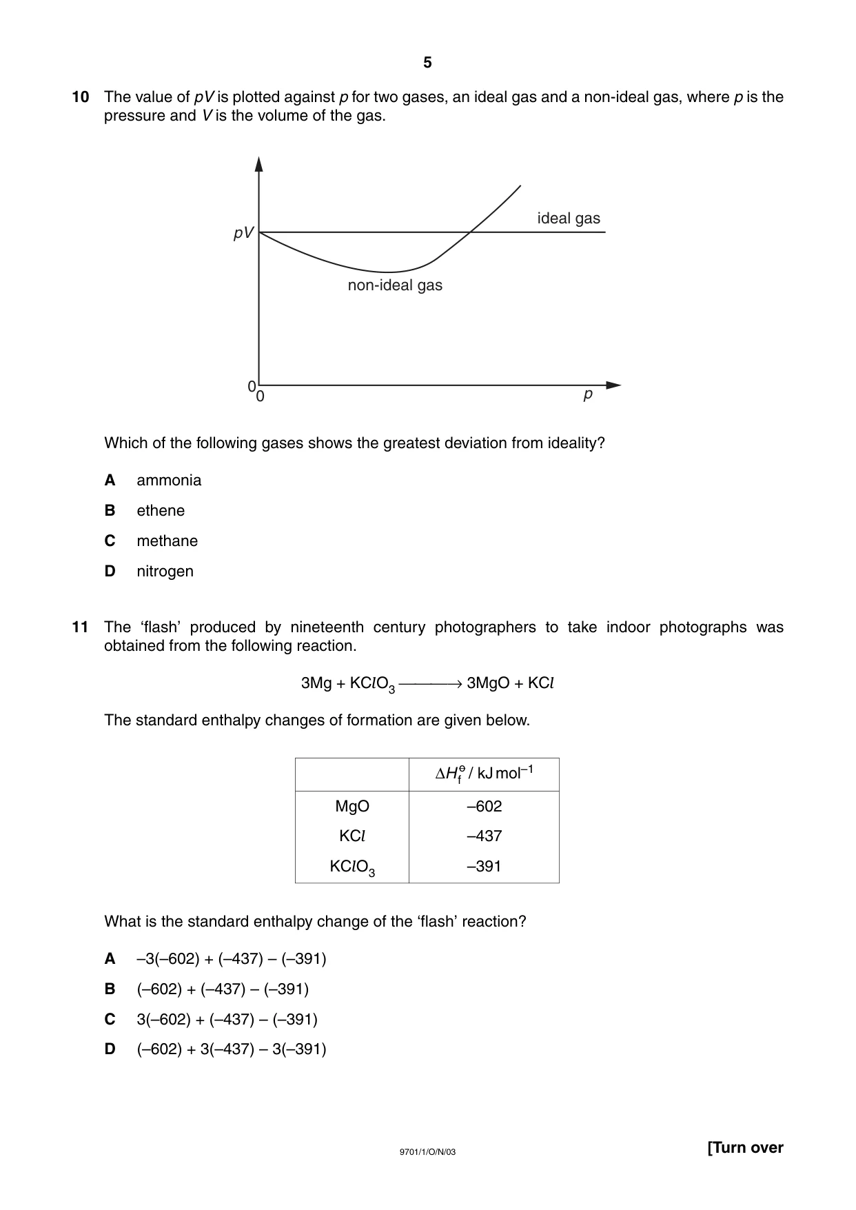 Cambridge A Level Chemistry 9701 2003 Oct/Nov Paper 1 · Variant 1 question paper, page 5 of 16