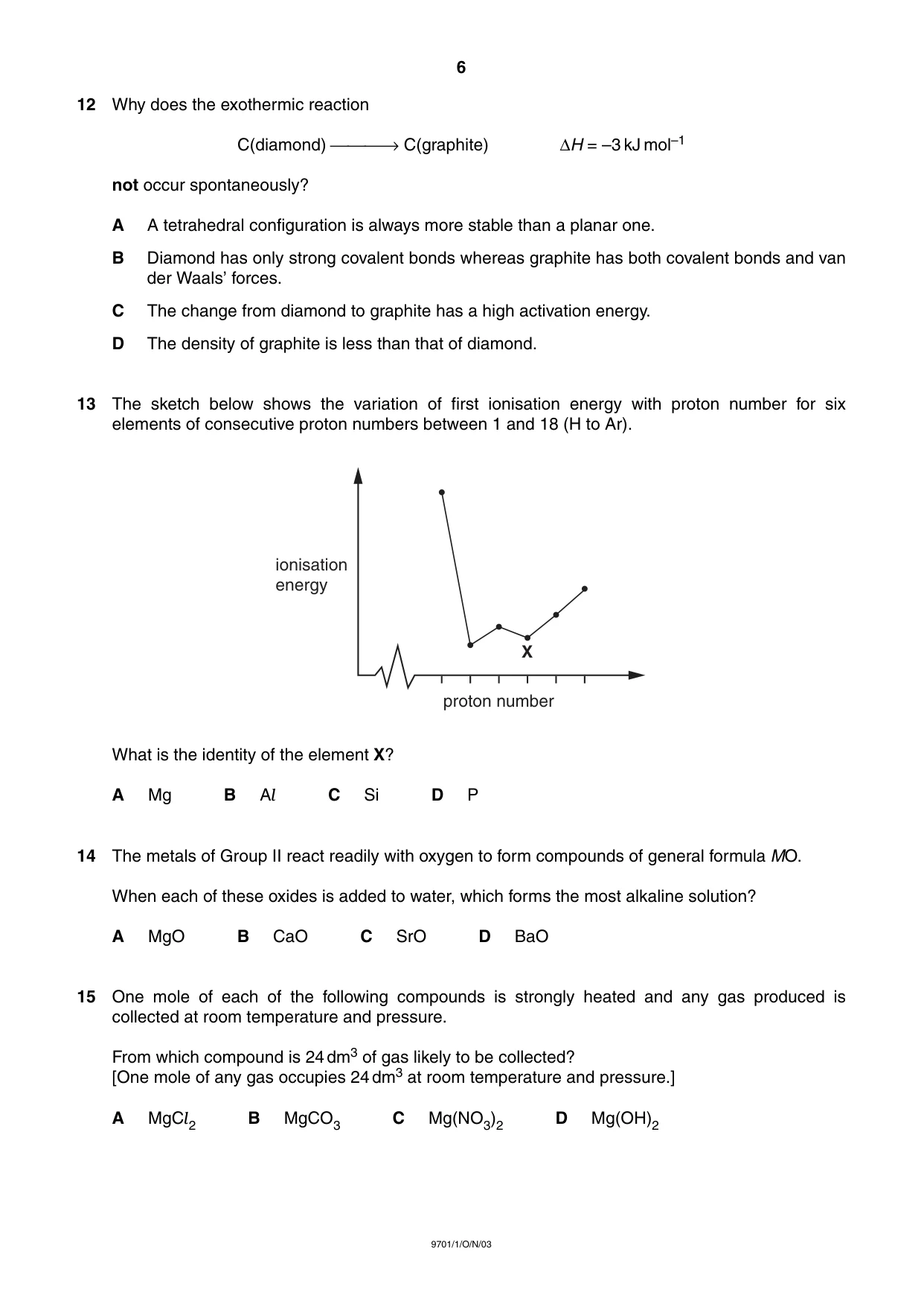Cambridge A Level Chemistry 9701 2003 Oct/Nov Paper 1 · Variant 1 question paper, page 6 of 16
