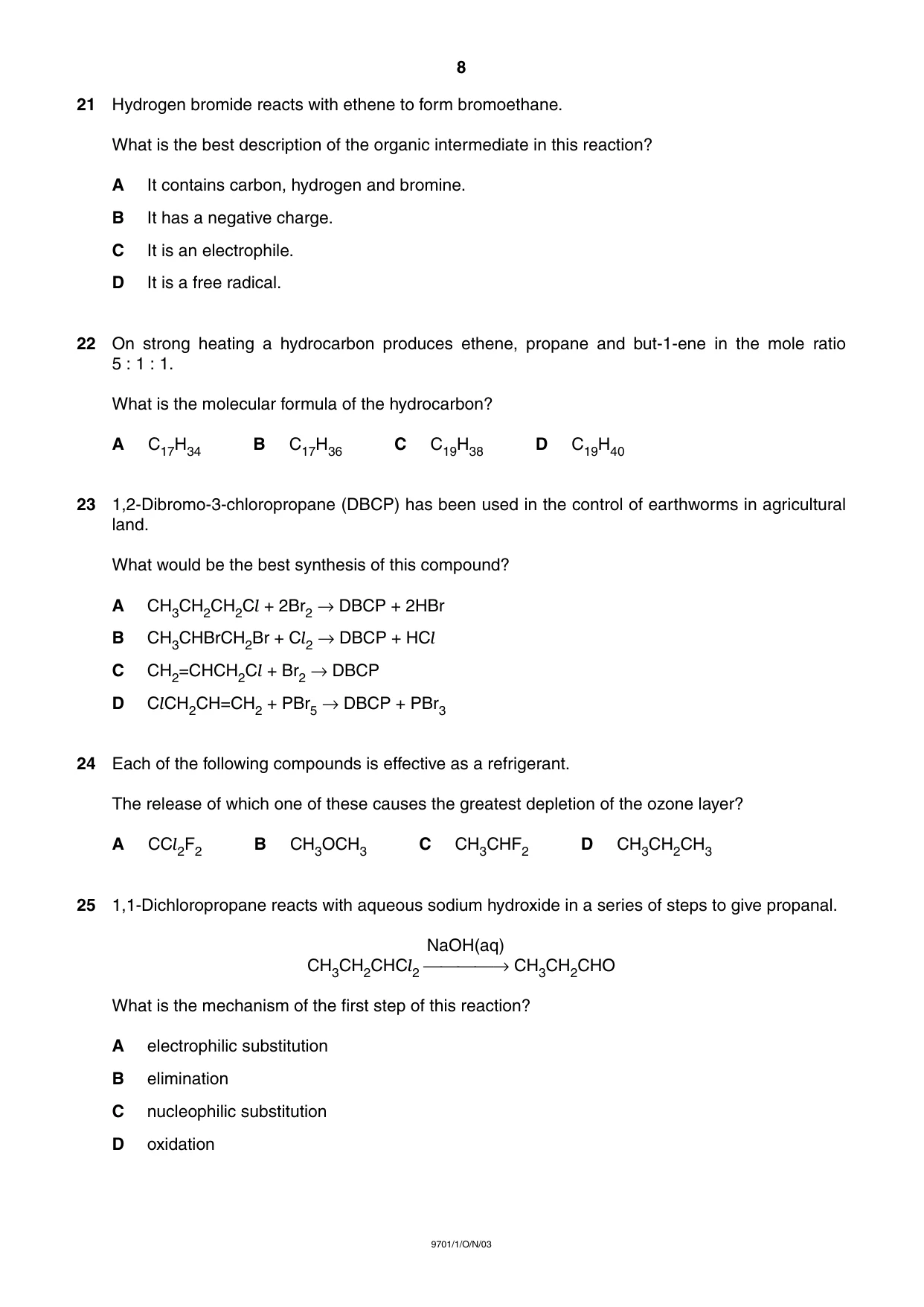 Cambridge A Level Chemistry 9701 2003 Oct/Nov Paper 1 · Variant 1 question paper, page 8 of 16