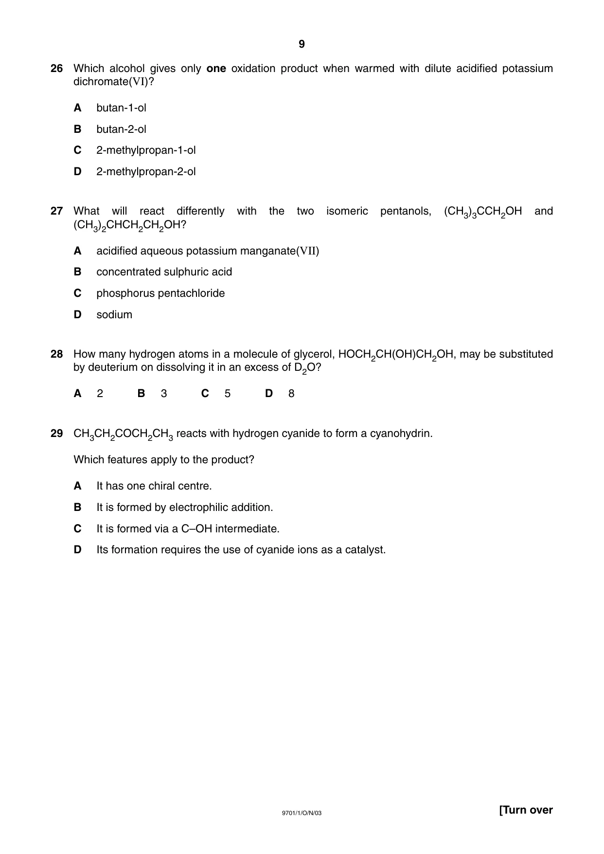 Cambridge A Level Chemistry 9701 2003 Oct/Nov Paper 1 · Variant 1 question paper, page 9 of 16